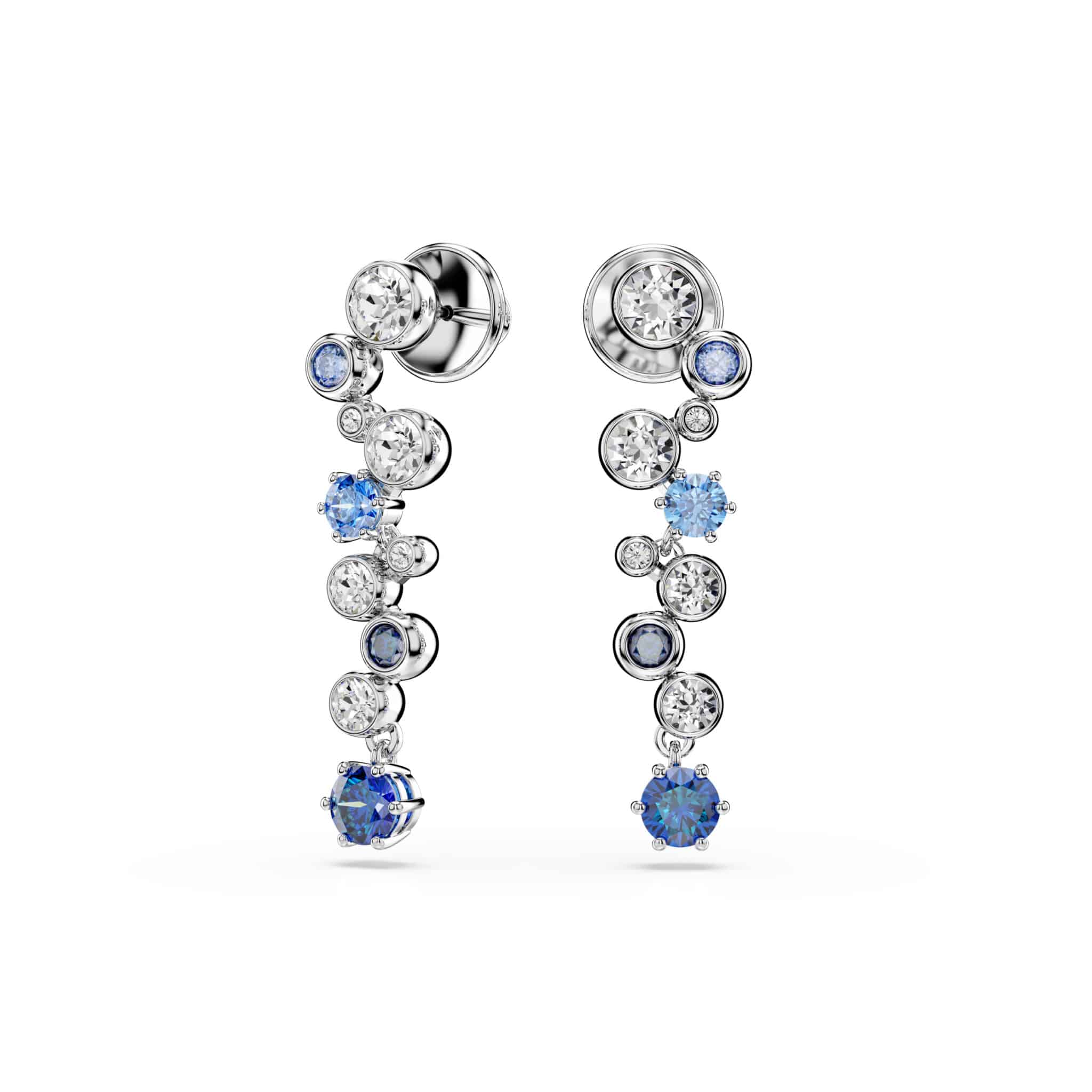 Swarovski Constella Drop Earrings, Mixed Cuts, Blue, Rhodium Plated -Swarovski