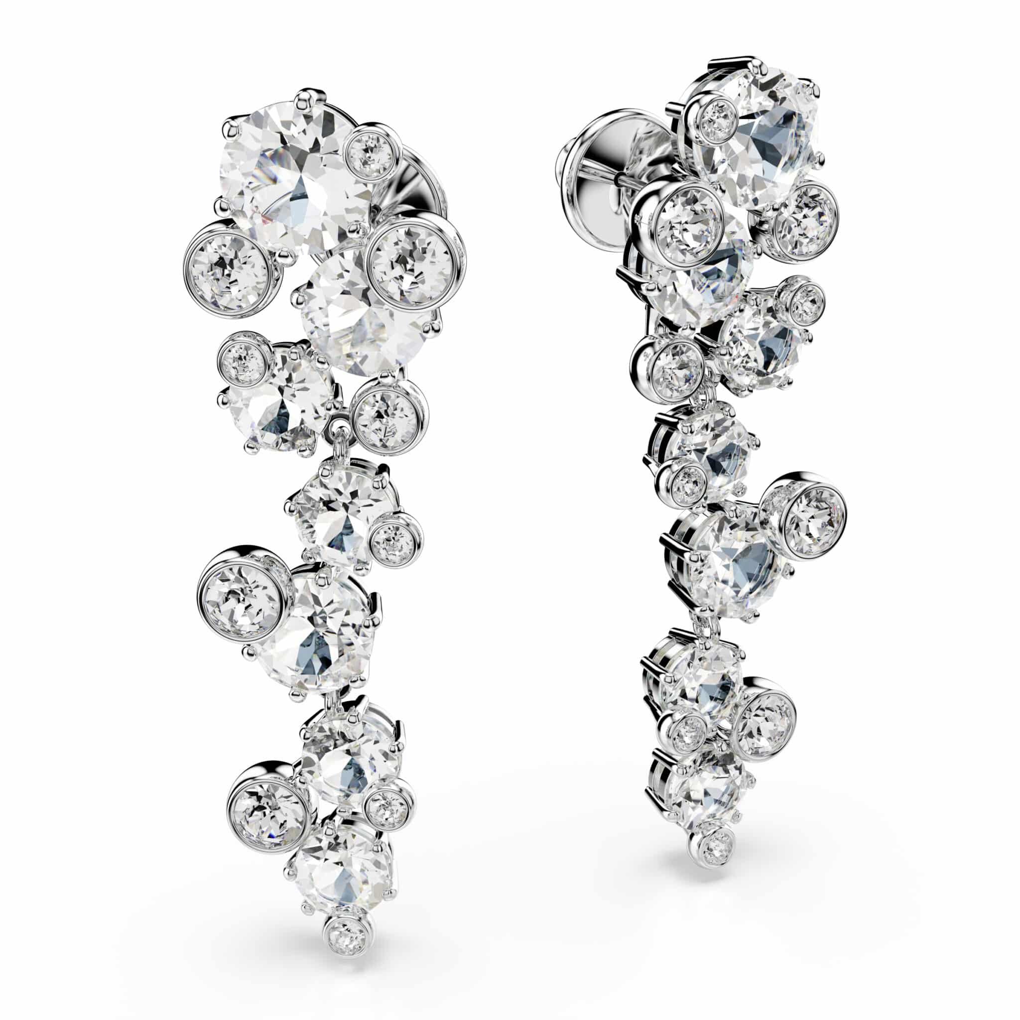 Swarovski Constella Drop Earrings, Mixed Cuts, White, Rhodium Plated -Swarovski