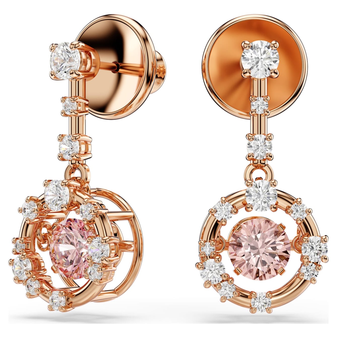 Swarovski Constella Drop Earrings, Round cut, Dancing stone, Pink, Rose gold-tone plated -Swarovski