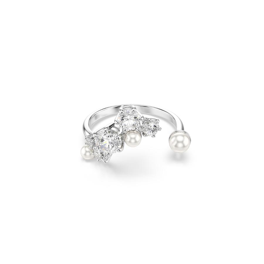 Swarovski Constella Open ring, Crystal Pearl, Round Cuts, White, Rhodium Plated -Swarovski
