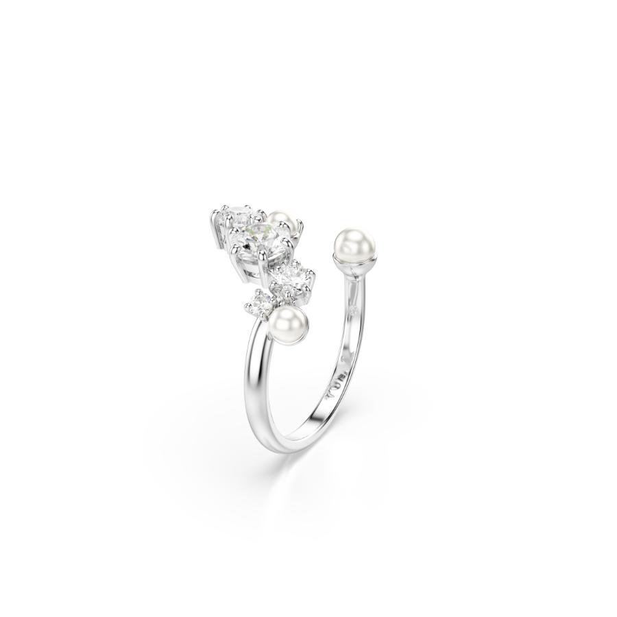Swarovski Constella Open ring, Crystal Pearl, Round Cuts, White, Rhodium Plated -Swarovski