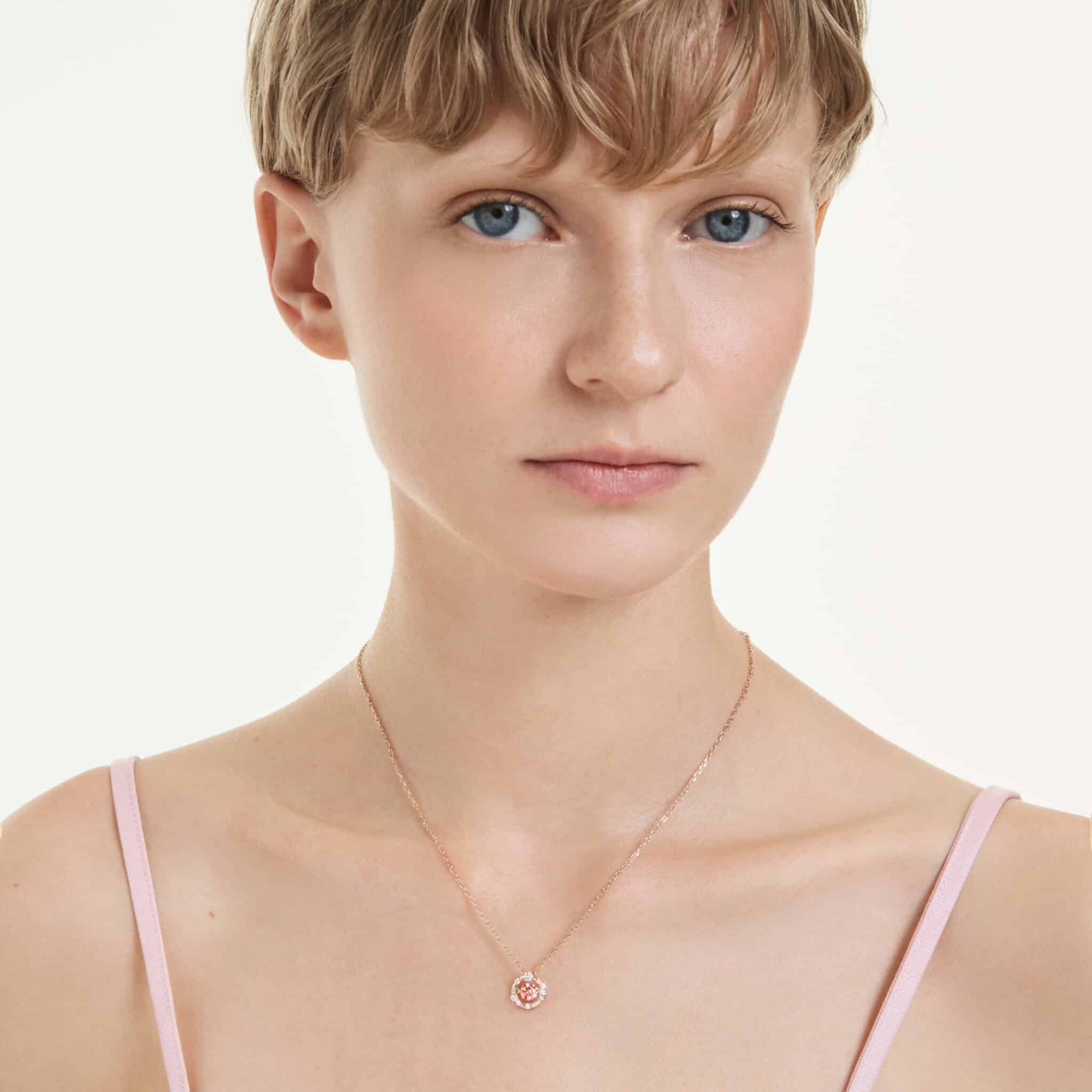 Swarovski Constella Pendant, Round cut, Dancing stone, Pink, Rose gold-tone plated -Swarovski