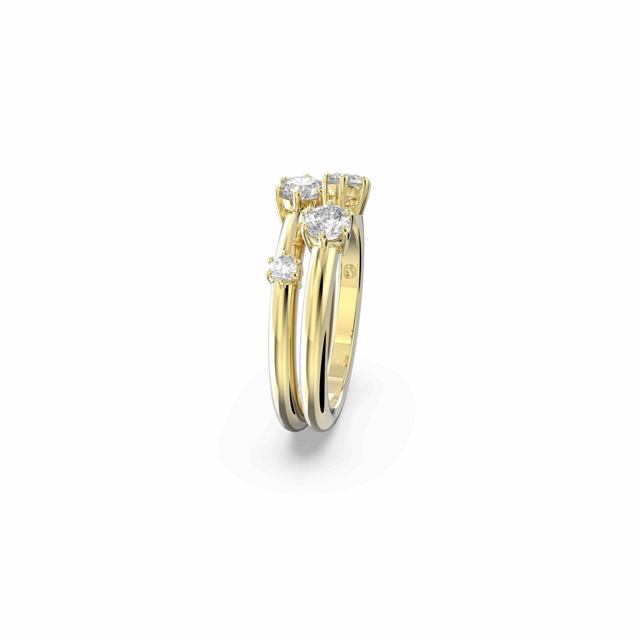 Swarovski Constella Ring Set (2), Round Cut, White, Gold-tone Plated -Swarovski