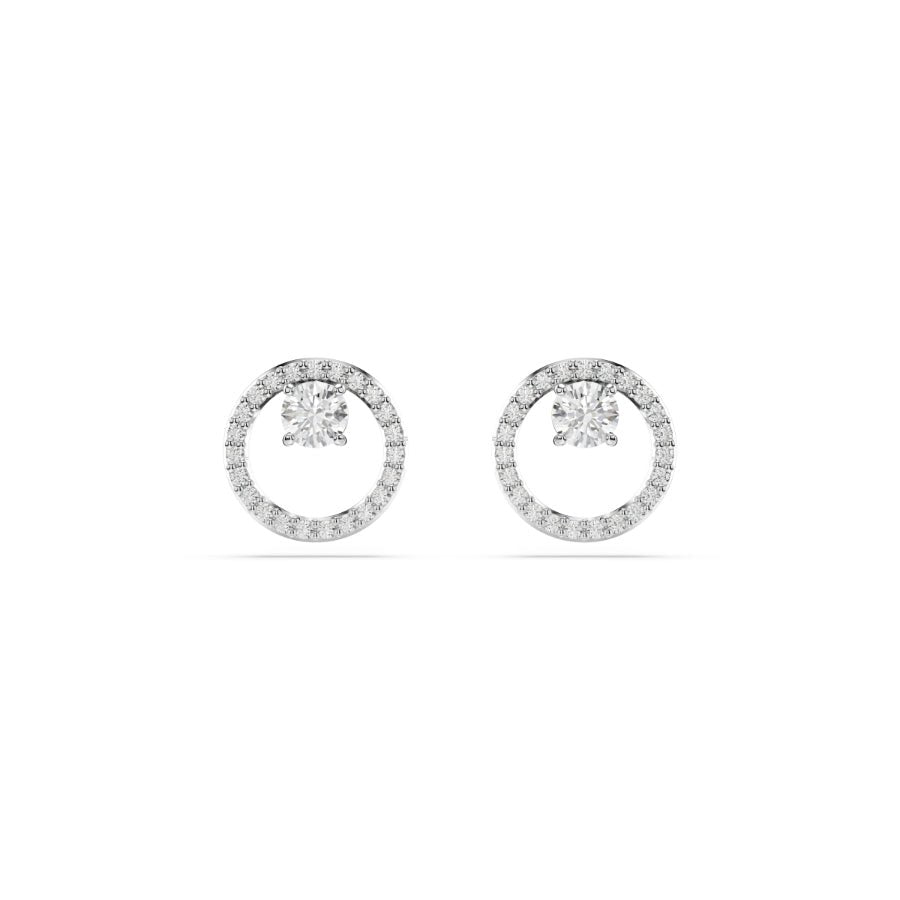 Swarovski Constella Stud Earrings, Round Cut, White, Rhodium Plated -Swarovski
