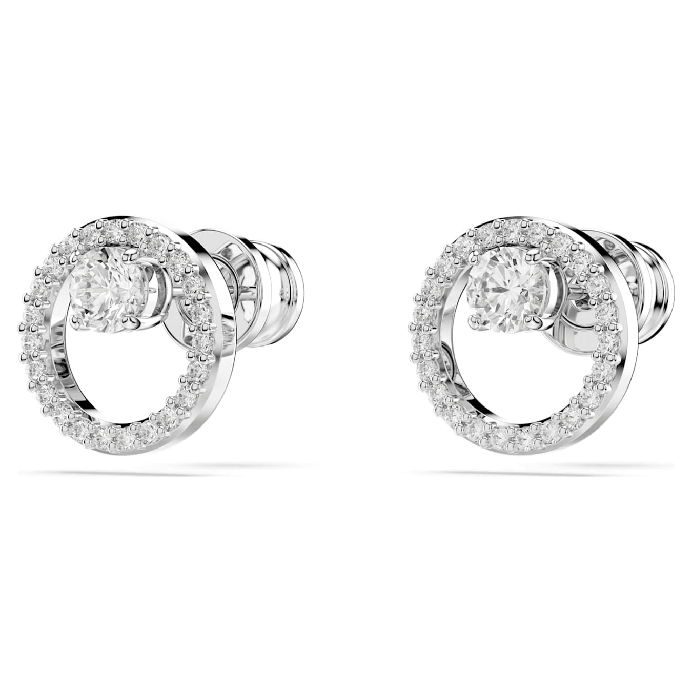 Swarovski Constella Stud Earrings, Round Cut, White, Rhodium Plated -Swarovski