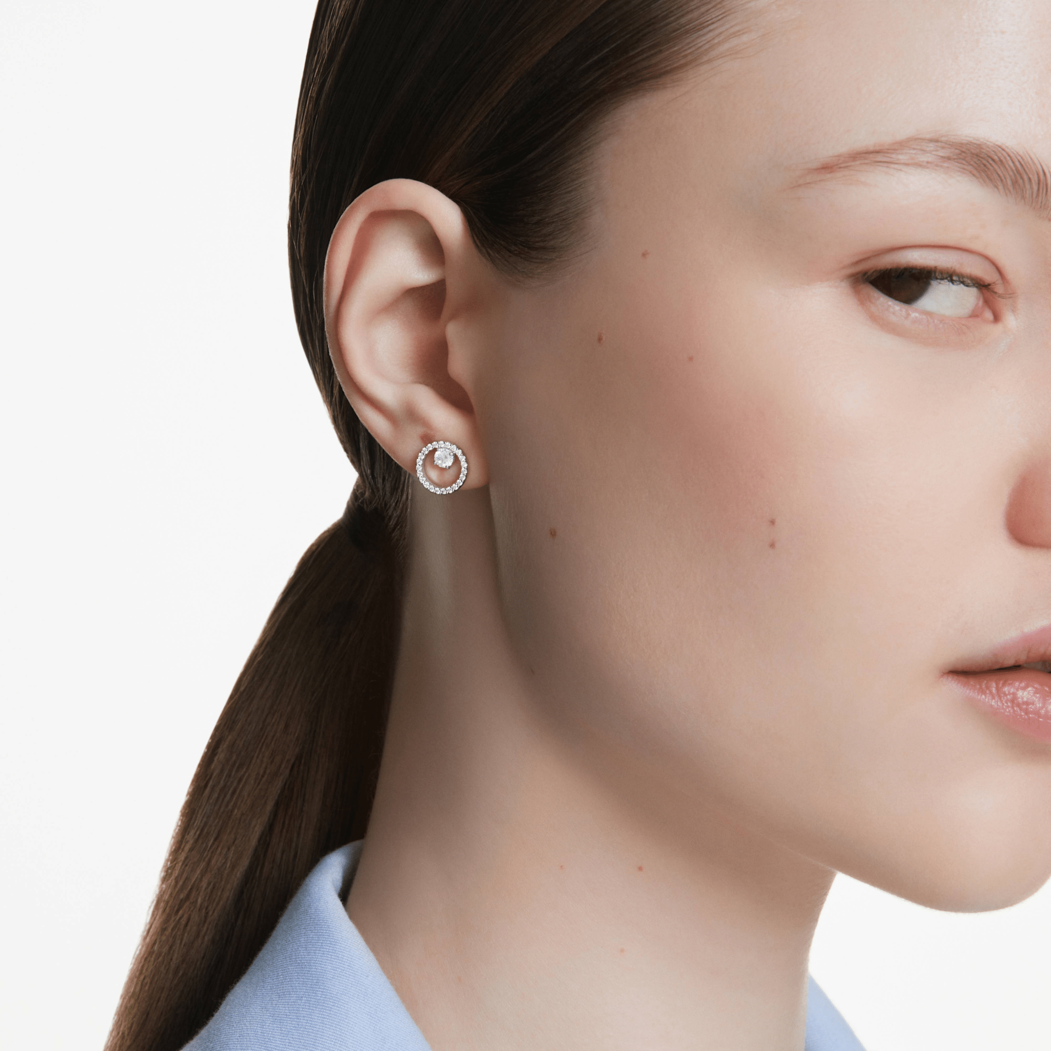 Swarovski Constella Stud Earrings, Round Cut, White, Rhodium Plated -Swarovski