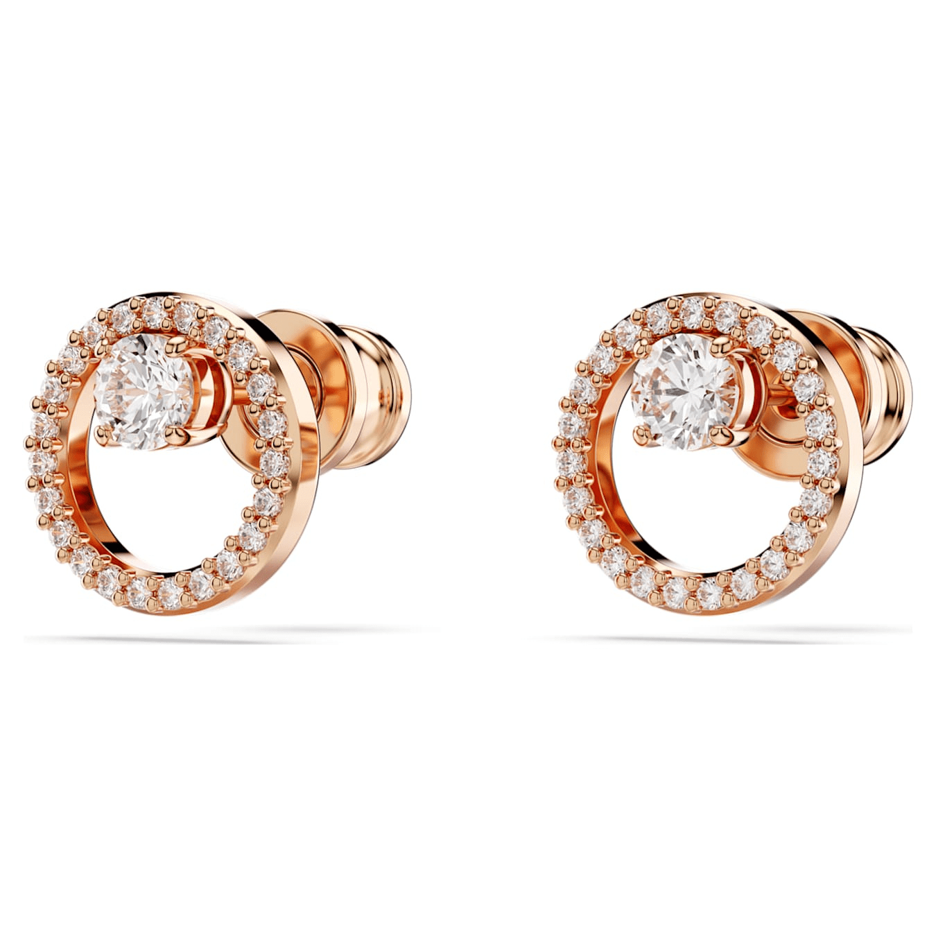 Swarovski Constella Stud Earrings, Round Cut, White, Rose Gold-Tone Plated -Swarovski