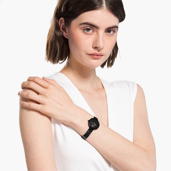 Swarovski Cosmopolitan watch Swiss Made, Metal bracelet, Black, Black finish -Swarovski
