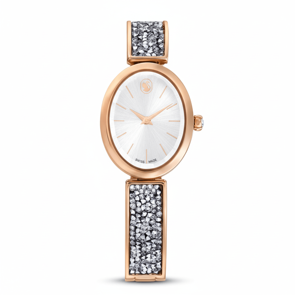 Swarovski Crystal Rock Oval Watch Metal bracelet, Silver tone, Rose gold-tone finish -Swarovski