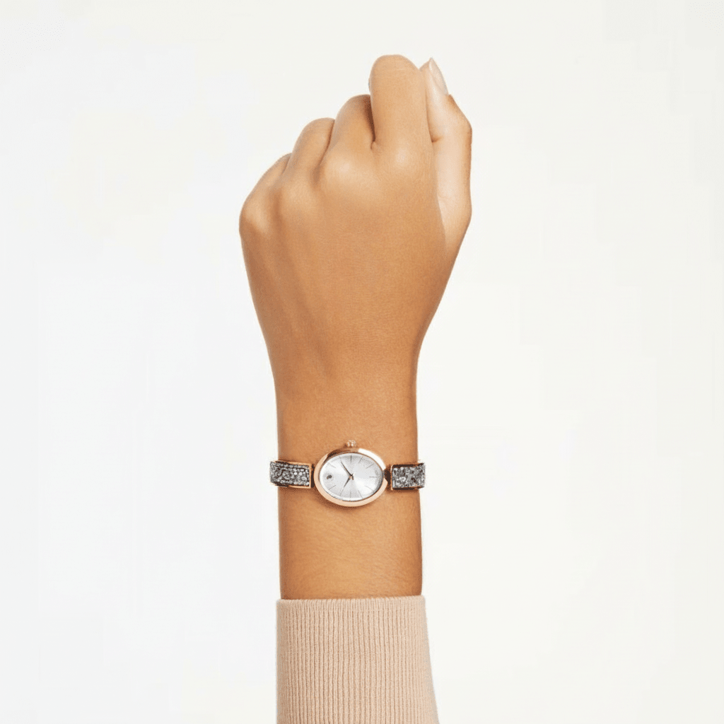 Swarovski Crystal Rock Oval Watch Metal bracelet, Silver tone, Rose gold-tone finish -Swarovski