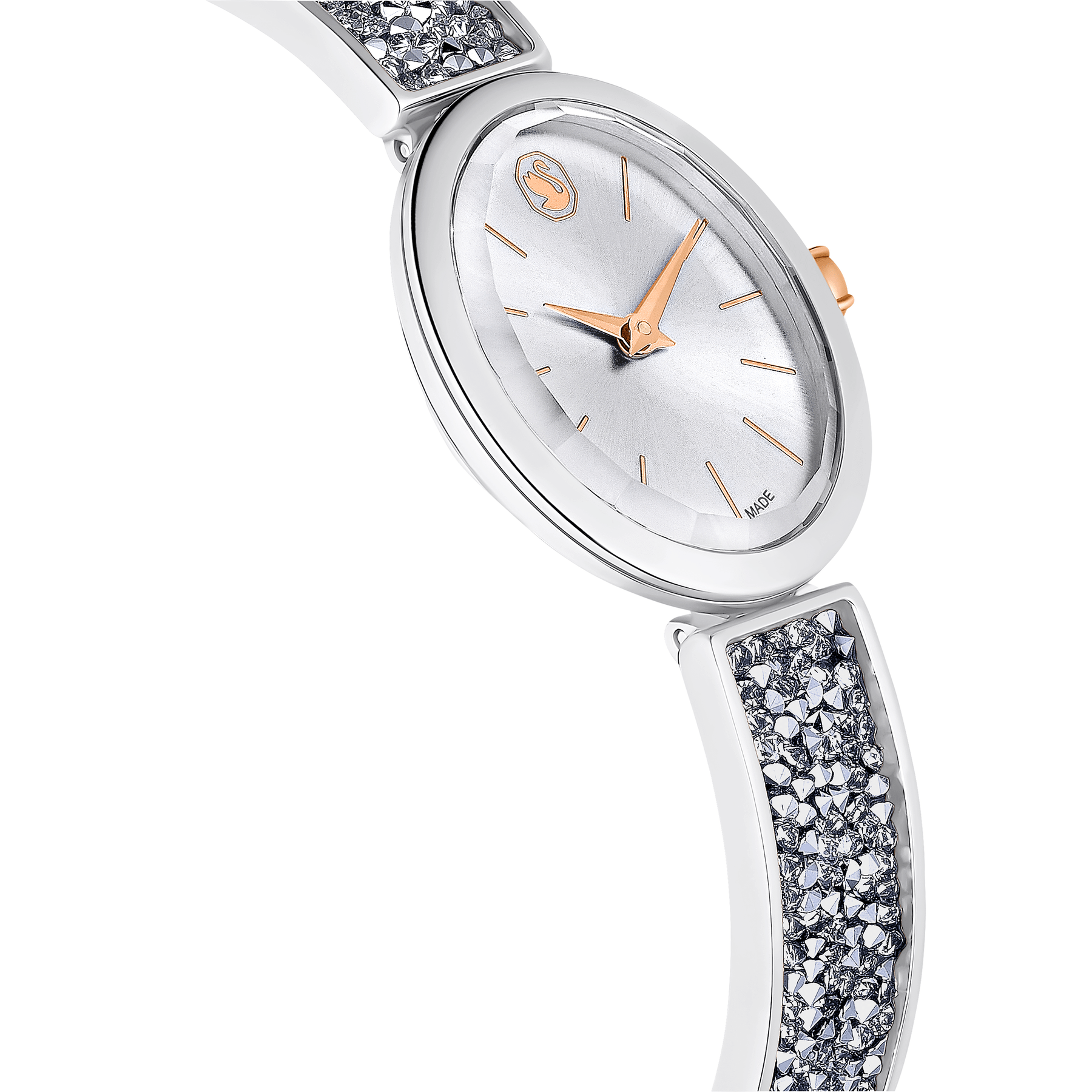 Swarovski Crystal Rock oval Watch Swiss Made, Crystal Bracelet, White , Stainless steel -Swarovski