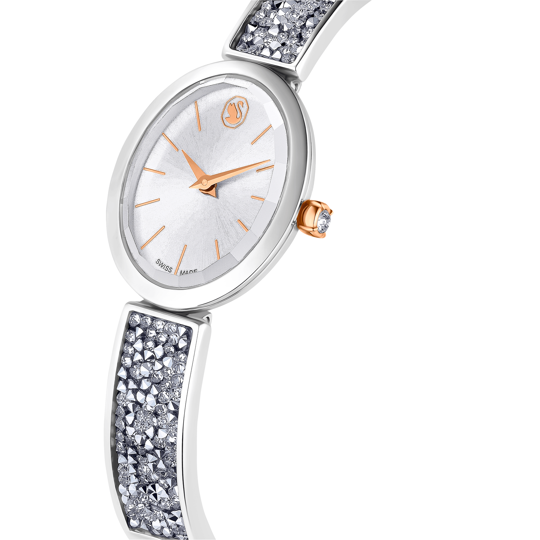 Swarovski Crystal Rock oval Watch Swiss Made, Crystal Bracelet, White , Stainless steel -Swarovski