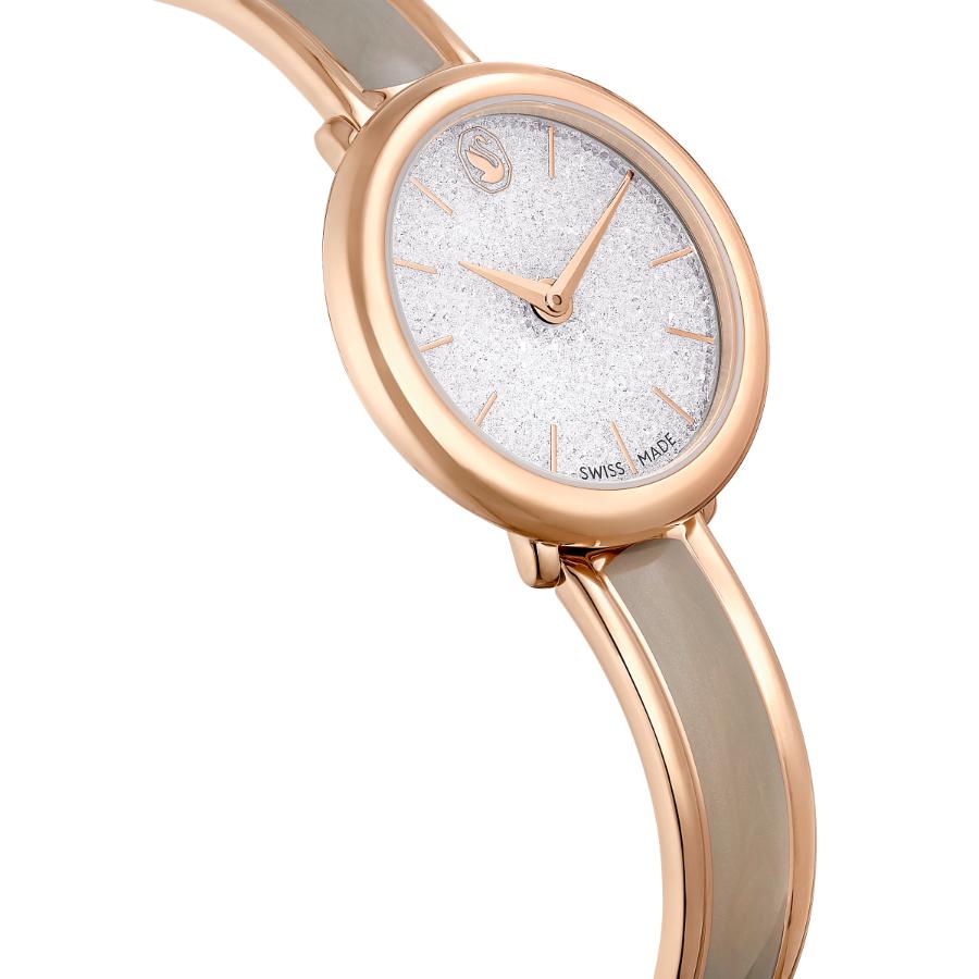 Swarovski Crystalline Bangle Watch, Swiss Made, Metal Bracelet, Beige, Rose gold-tone Finish -Swarovski