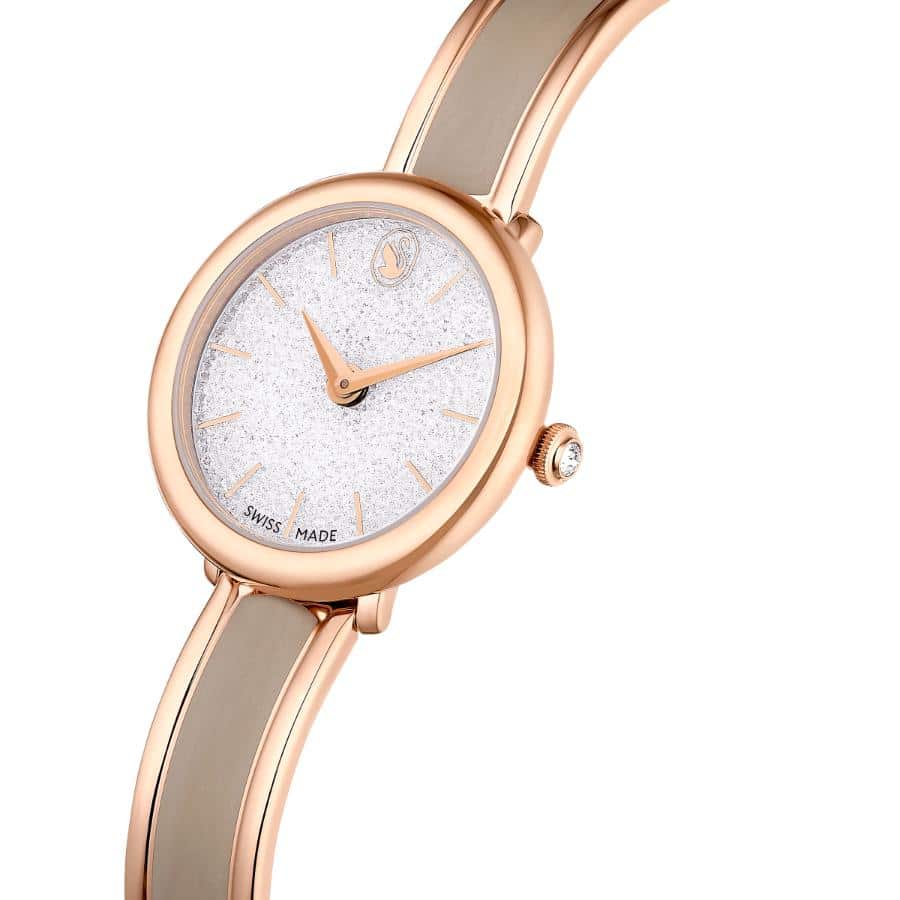 Swarovski Crystalline Bangle Watch, Swiss Made, Metal Bracelet, Beige, Rose gold-tone Finish -Swarovski