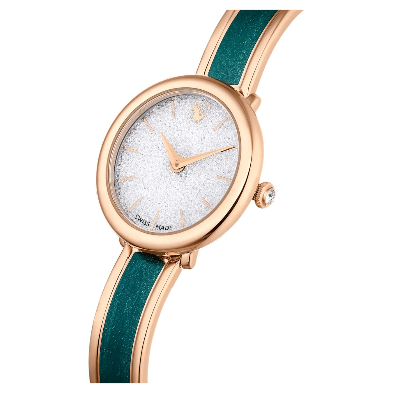 Swarovski Crystalline Bangle Watch, Swiss Made, Metal bracelet, Green, Rose gold-tone Finish -Swarovski