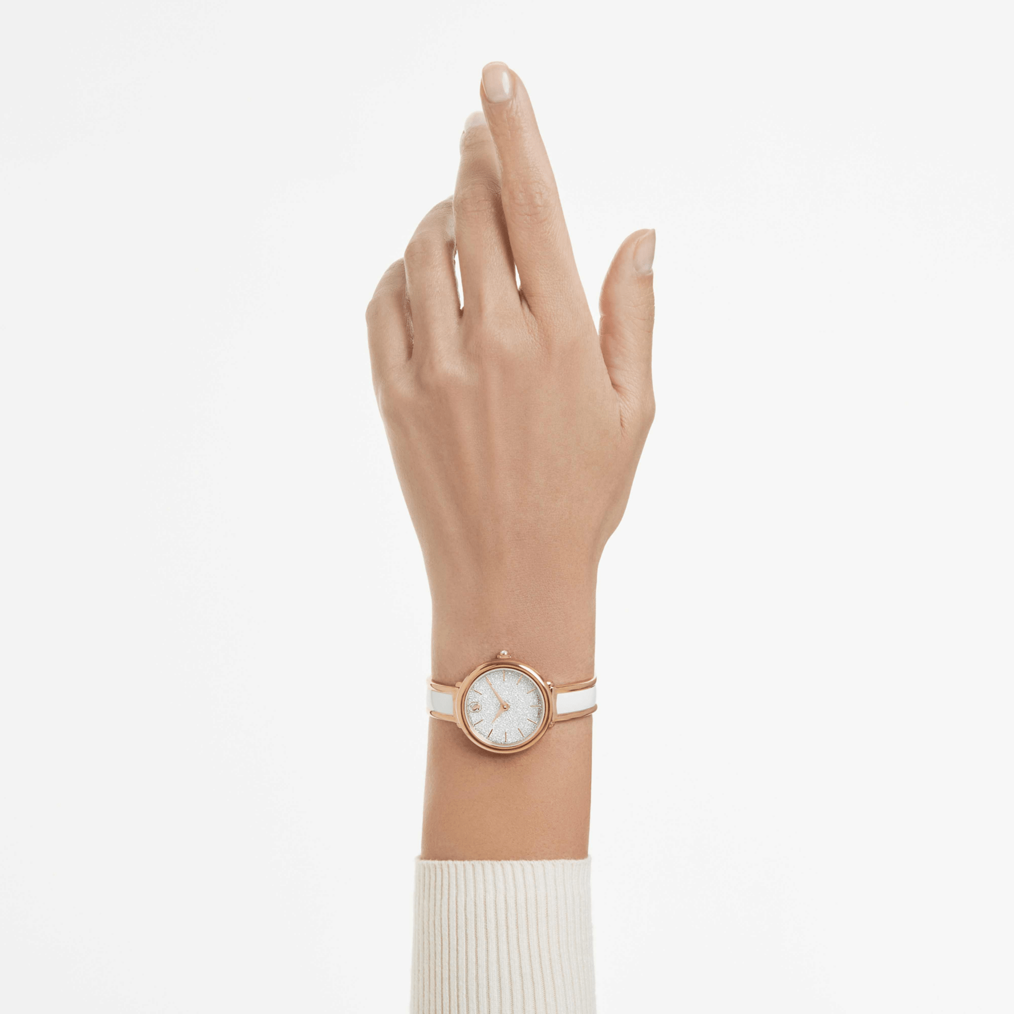 Swarovski Crystalline Bangle Watch, Swiss Made, Metal bracelet, White, Rose gold-tone Finish -Swarovski