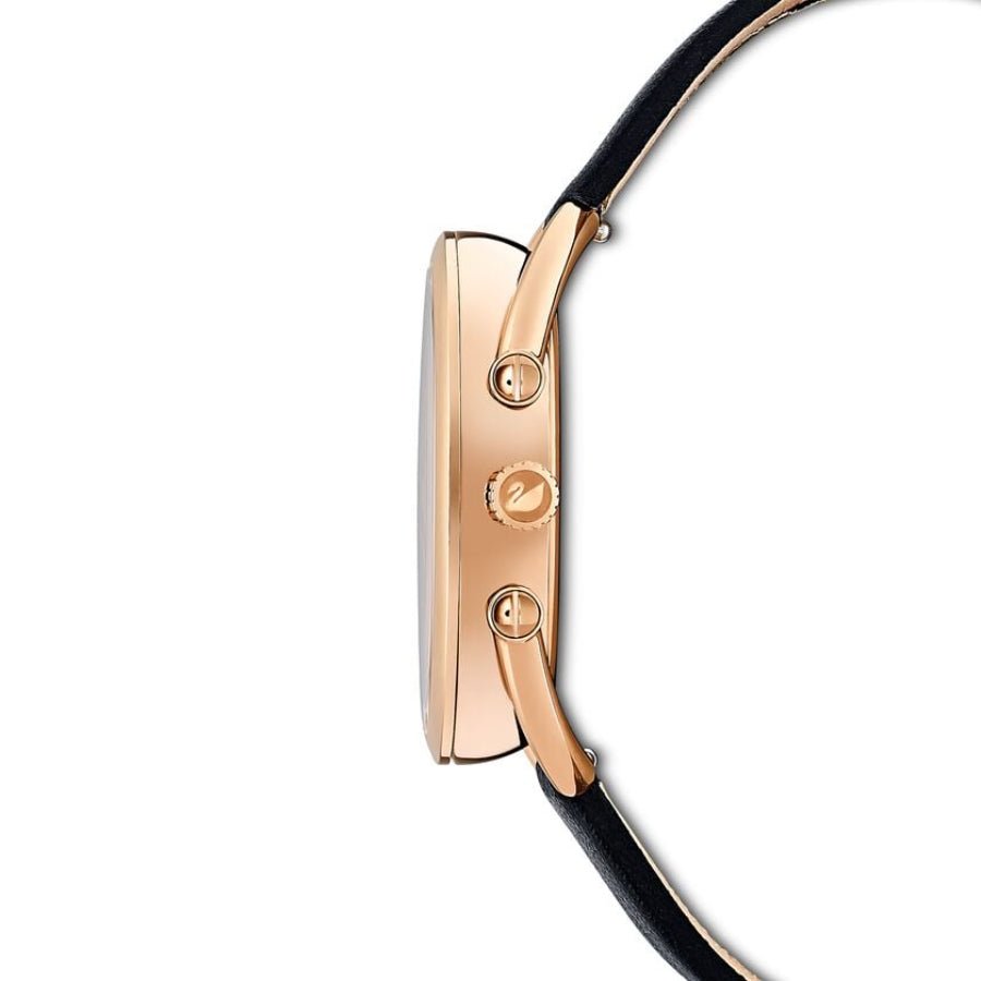 Swarovski Crystalline Glam Watch, Leather Strap, Black, Rose Gold Tone -Swarovski