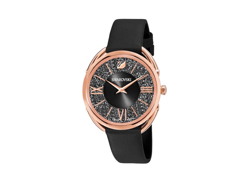 Swarovski Crystalline Glam Watch, Leather Strap, Black, Rose Gold Tone -Swarovski