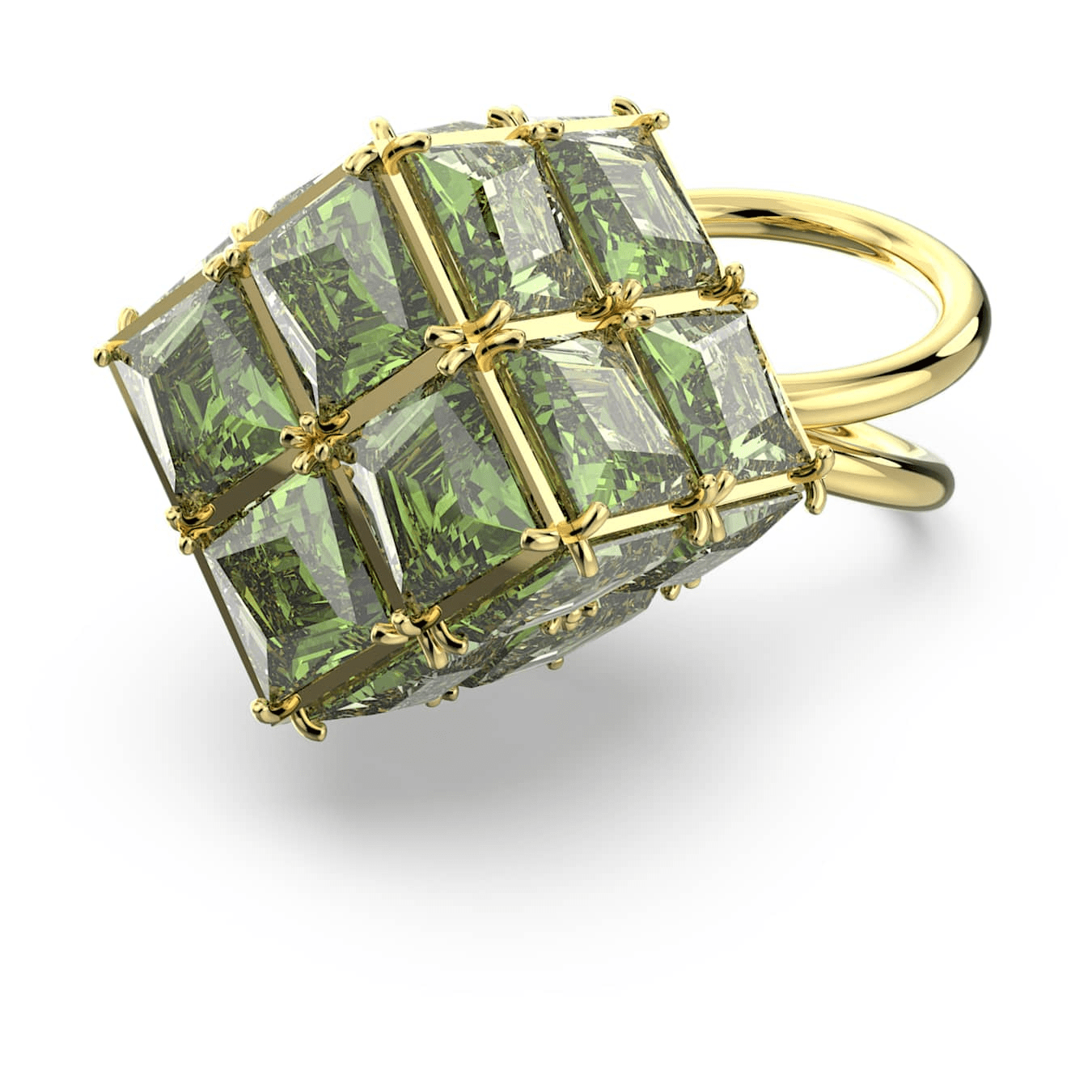 Swarovski Curiosa cocktail ring Square cut, Green, Gold-tone plated -Swarovski
