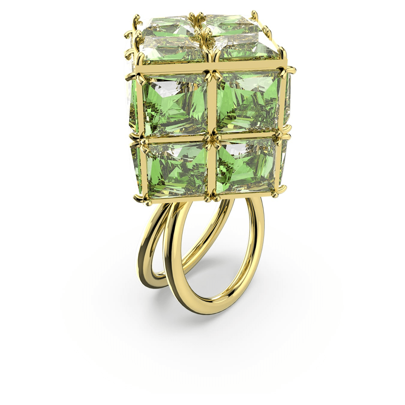 Swarovski Curiosa cocktail ring Square cut, Green, Gold-tone plated -Swarovski
