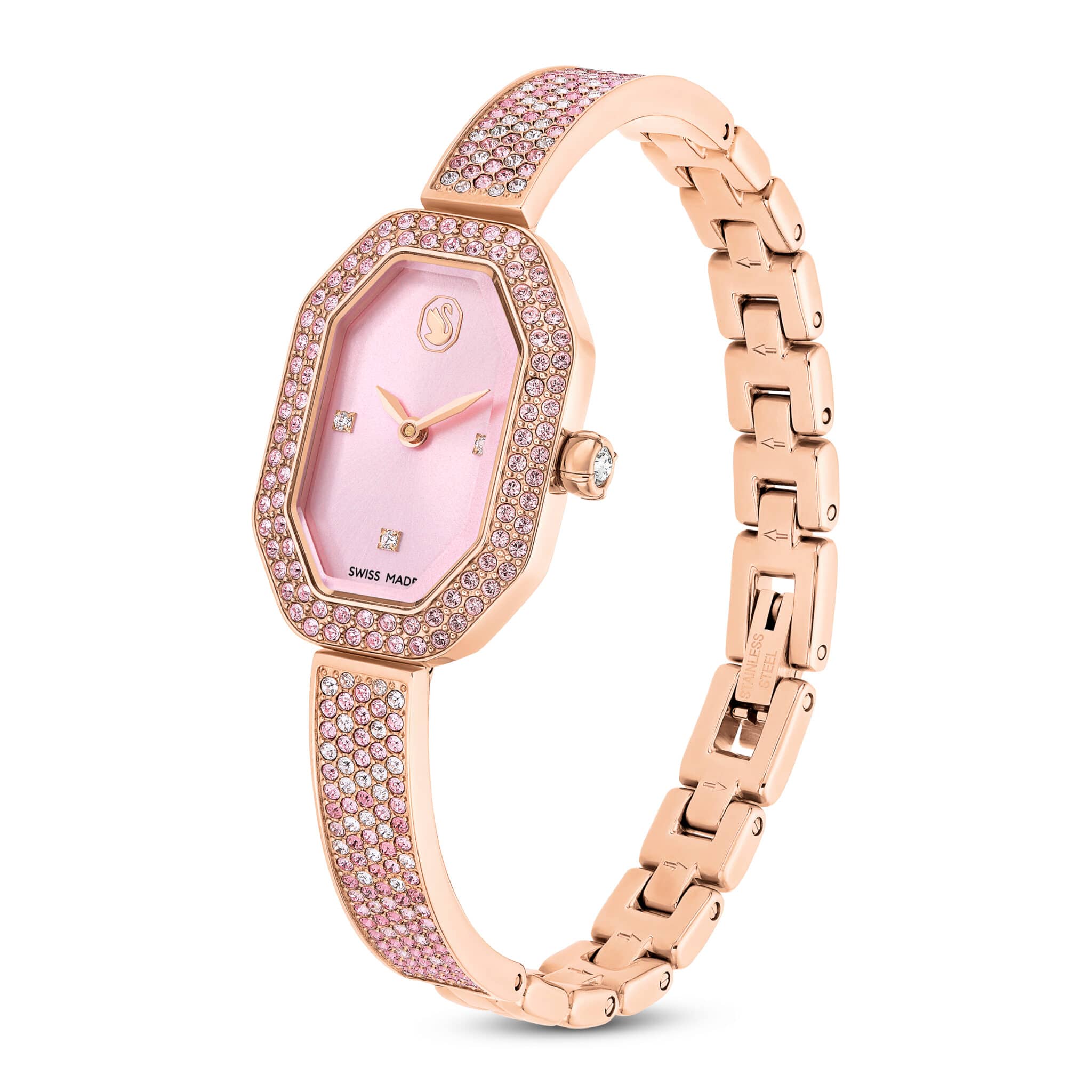 Swarovski Dextera Bangle Watch, Swiss Made, Metal Bracelet, Pink, Rose Gold-tone Plated -Swarovski