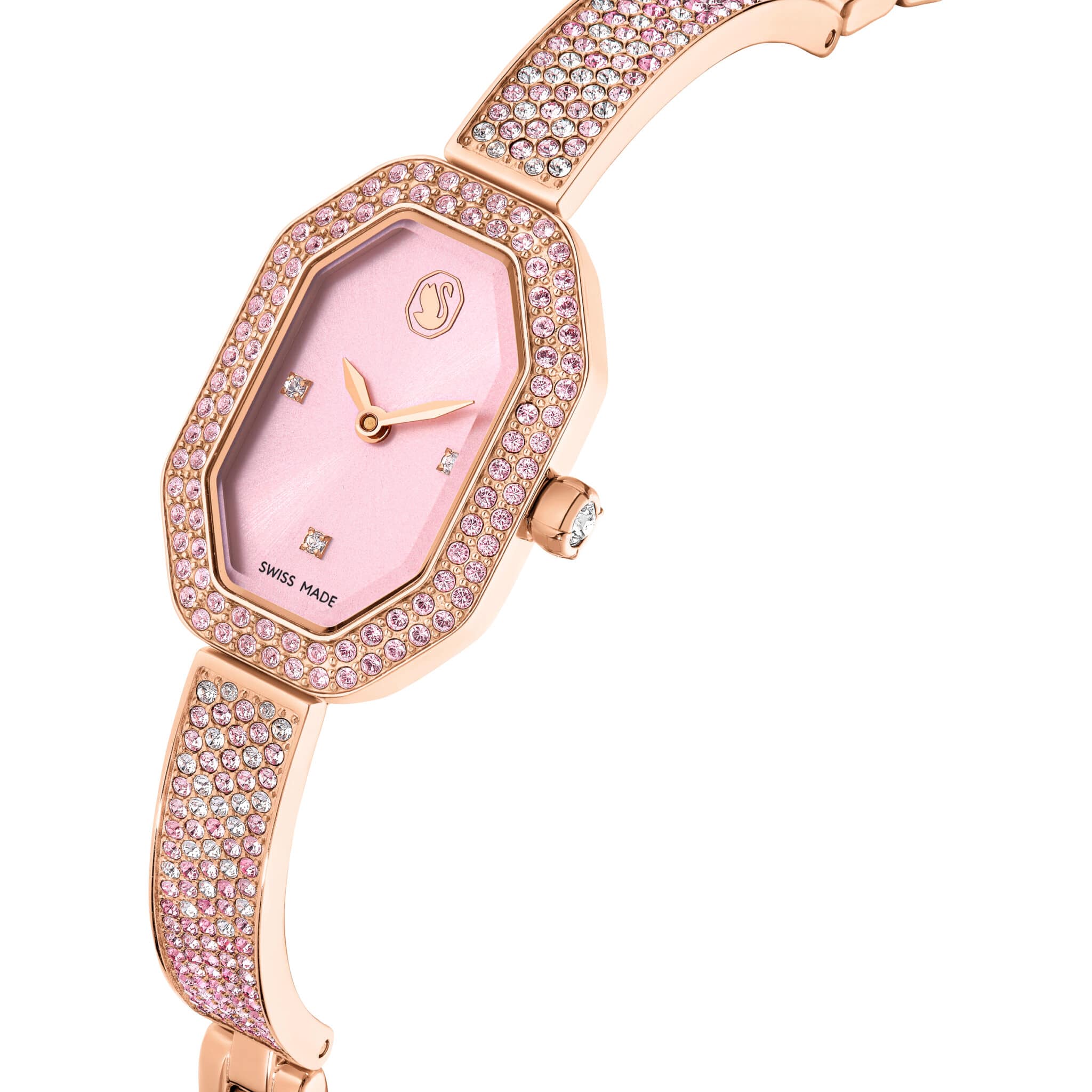 Swarovski Dextera Bangle Watch, Swiss Made, Metal Bracelet, Pink, Rose Gold-tone Plated -Swarovski