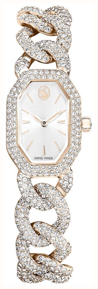 Swarovski Dextera Chain Watch Swiss Made, Crystal Bracelet, White, Finish in Golden Champagne Tone -Swarovski