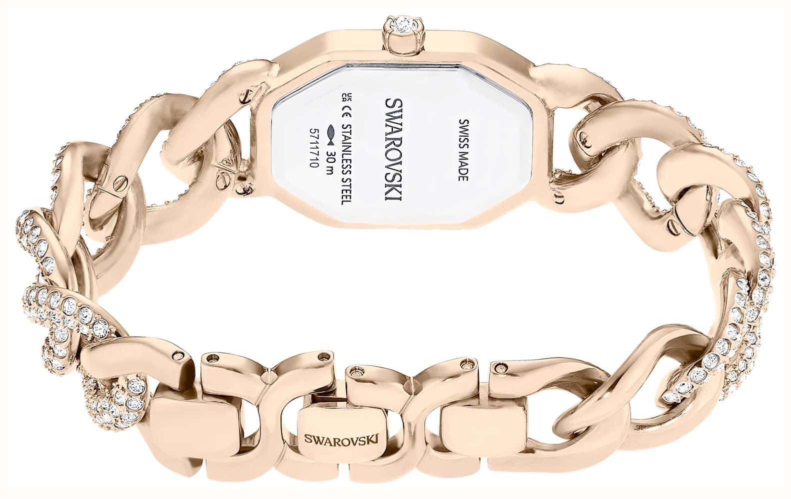 Swarovski Dextera Chain Watch Swiss Made, Crystal Bracelet, White, Finish in Golden Champagne Tone -Swarovski