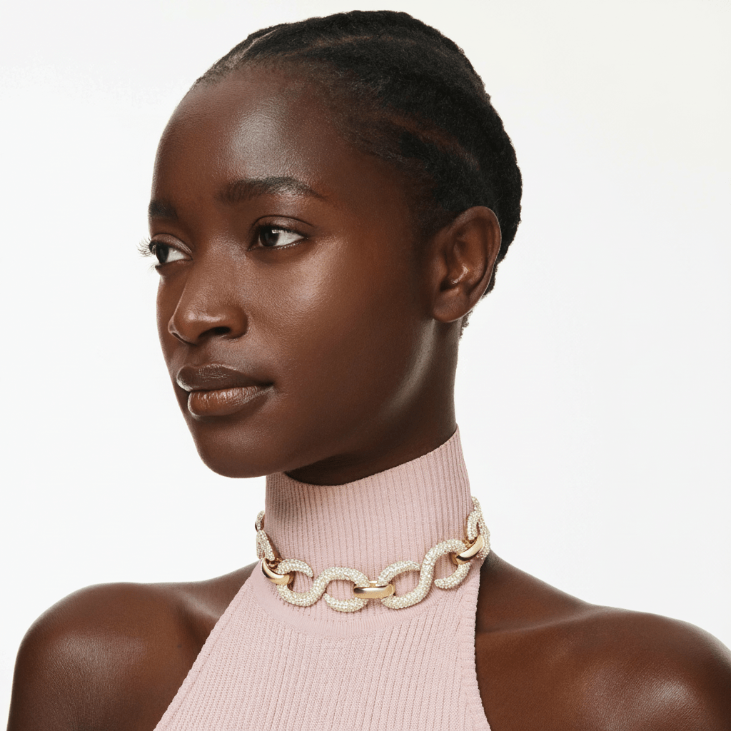 Swarovski Dextera Choker, Round cut, White, Gold-tone plated -Swarovski