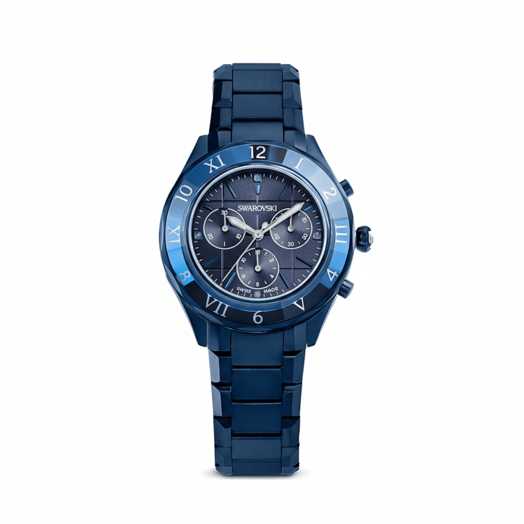 Swarovski Dextera Chrono Watch 39mm, Swiss Made, Metal bracelet, Blue, Blue finish -Swarovski