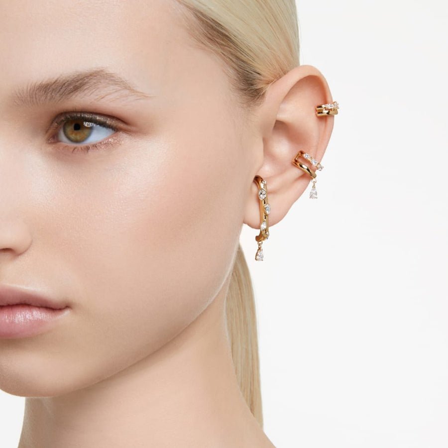 Swarovski Dextera Ear Cuff Set (3), Mixed Cuts, White, Gold-Tone Plated -Swarovski