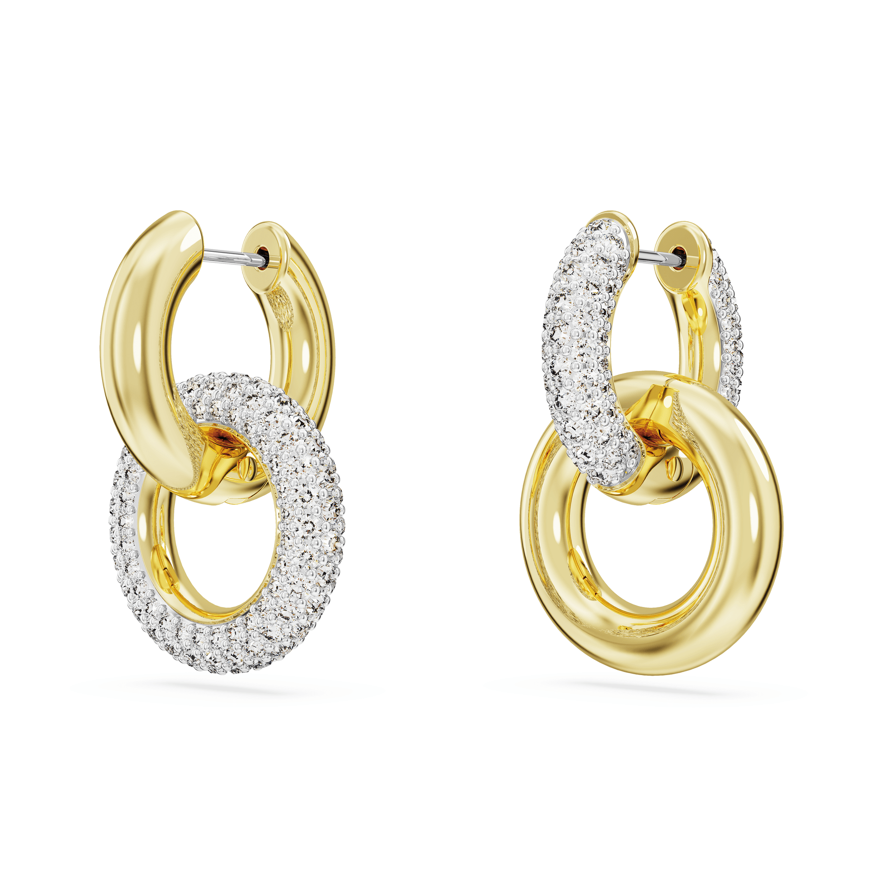 Swarovski Dextera Hoop Earrings Asymmetrical Design, Interlocking Loop, White, Gold-Tone Plated -Swarovski