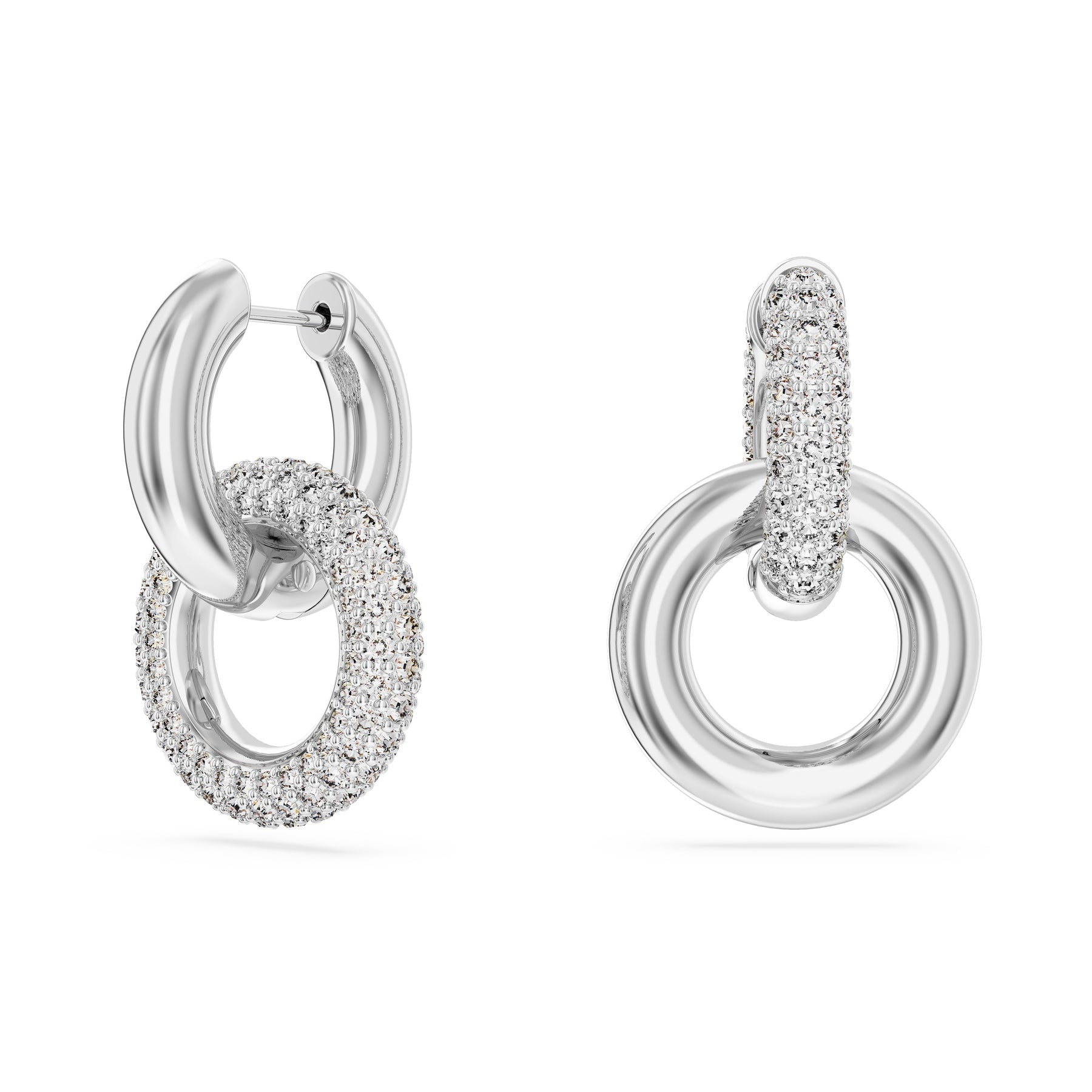 Swarovski Dextera Hoop Earrings Asymmetrical Design, Interlocking Loop, White, Rhodium Plated -Swarovski
