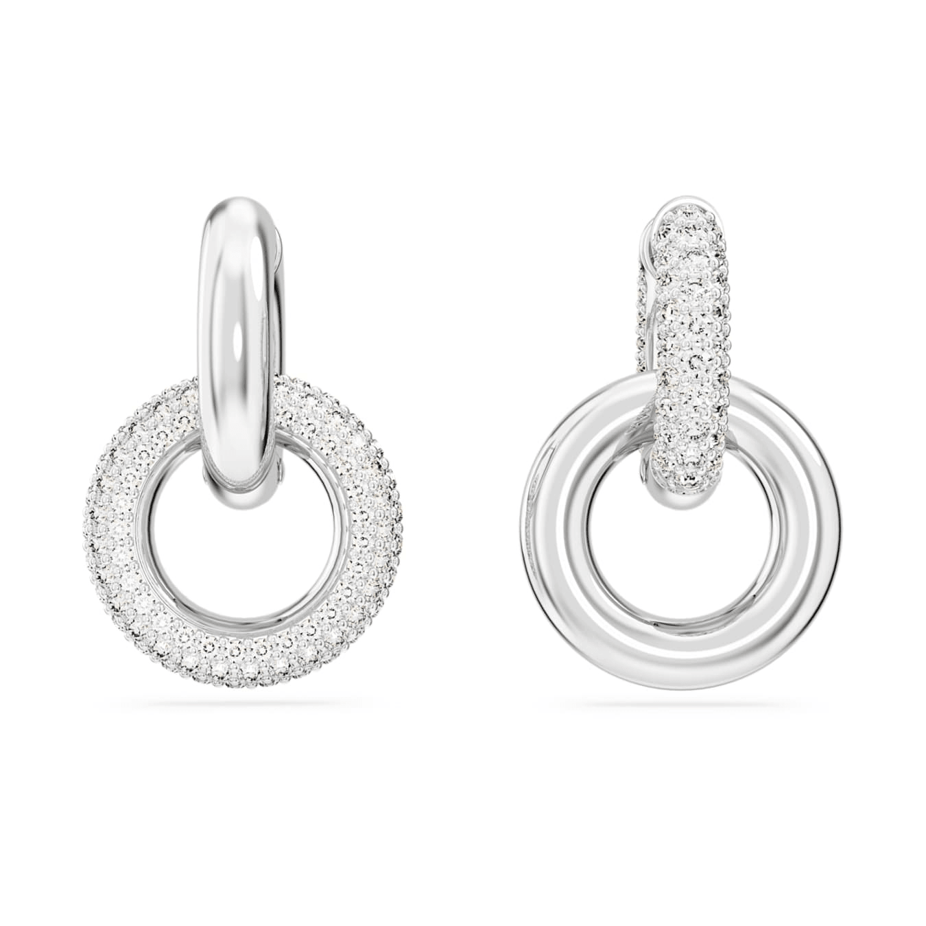 Swarovski Dextera Hoop Earrings Asymmetrical Design, Interlocking Loop, White, Rhodium Plated -Swarovski