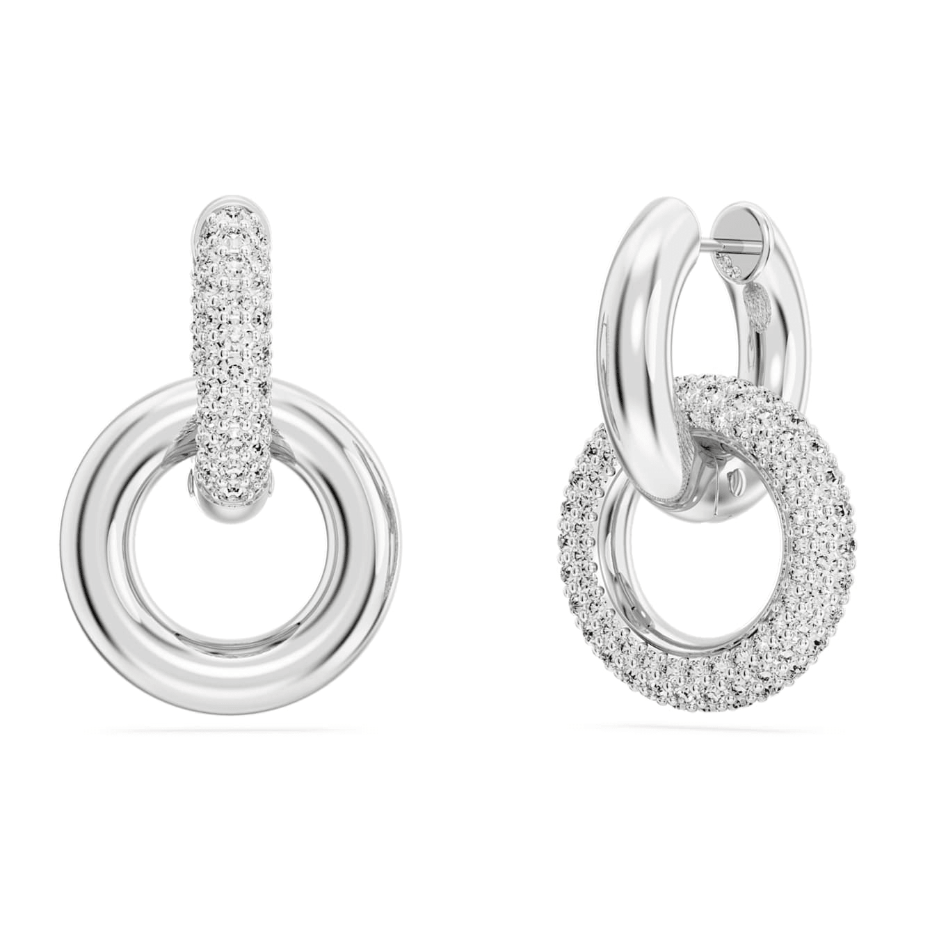 Swarovski Dextera Hoop Earrings Asymmetrical Design, Interlocking Loop, White, Rhodium Plated -Swarovski