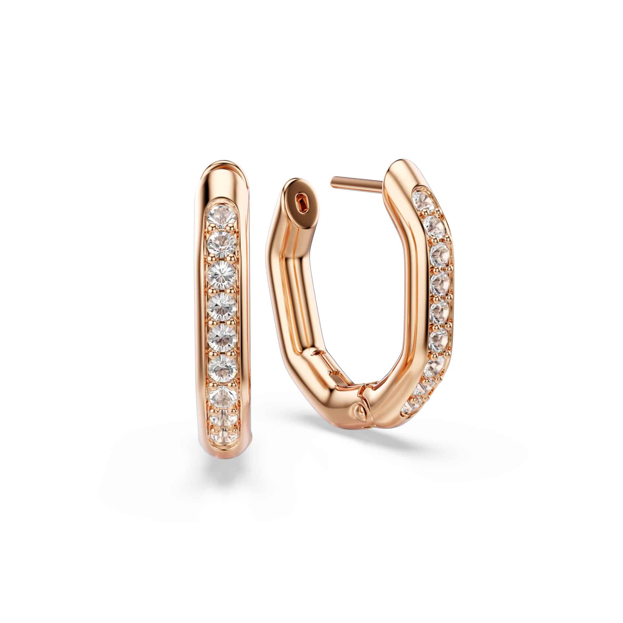 Swarovski Dextera Hoop Earrings, Octagon shape, Round cut, Small, White, Rose gold-tone plated -Swarovski