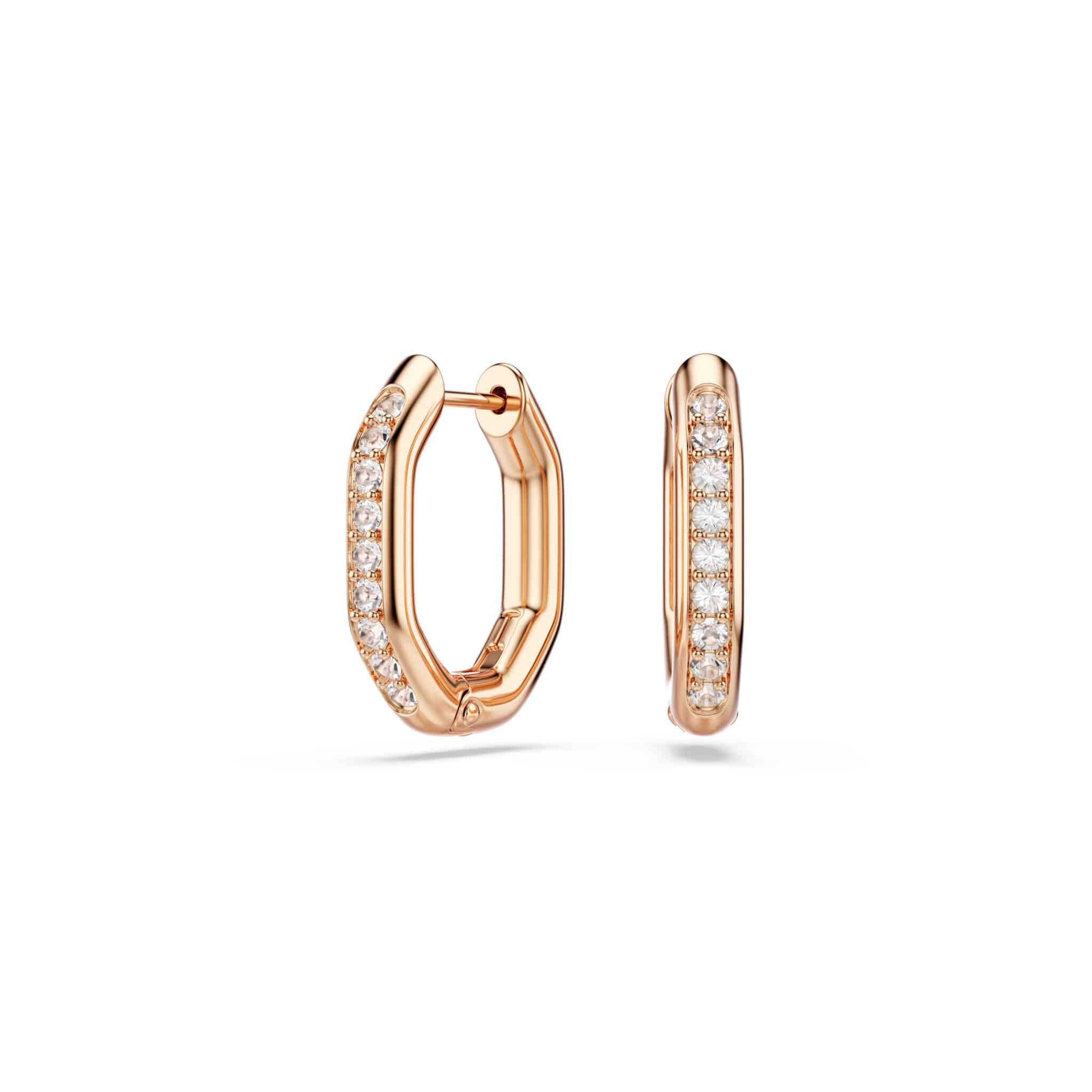 Swarovski Dextera Hoop Earrings, Octagon shape, Round cut, Small, White, Rose gold-tone plated -Swarovski