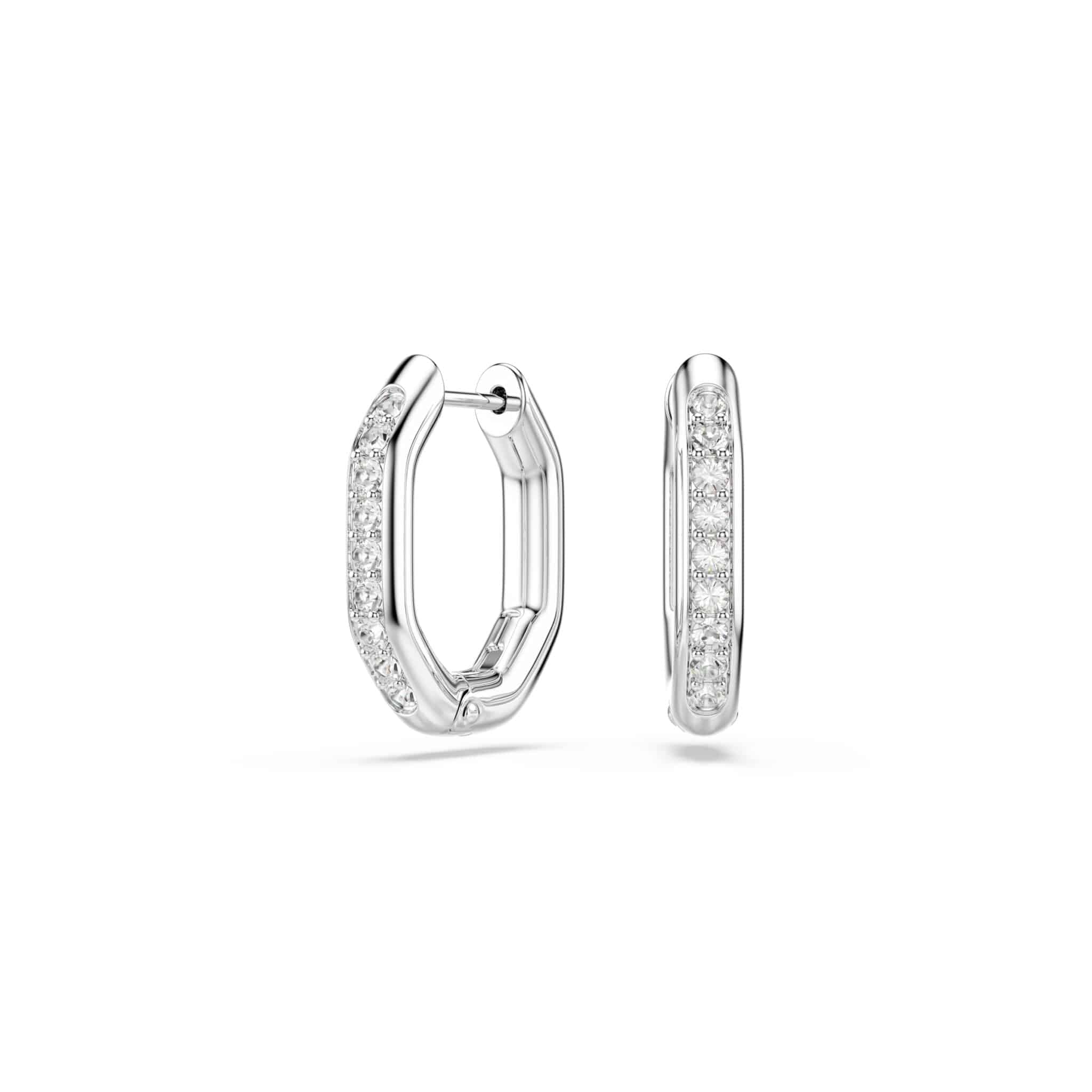 Swarovski Dextera Hoop Earrings, Octagon Shape, Round Cut, White, Gold-tone Plated -Swarovski