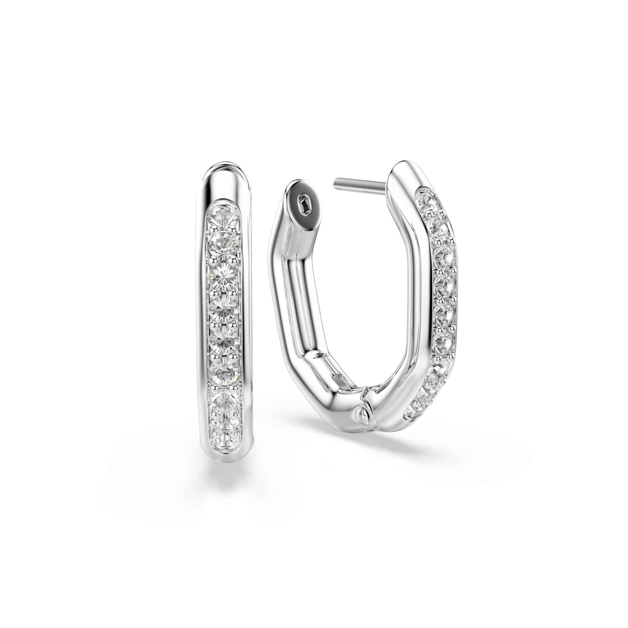 Swarovski Dextera Hoop Earrings, Octagon Shape, Round Cut, White, Gold-tone Plated -Swarovski