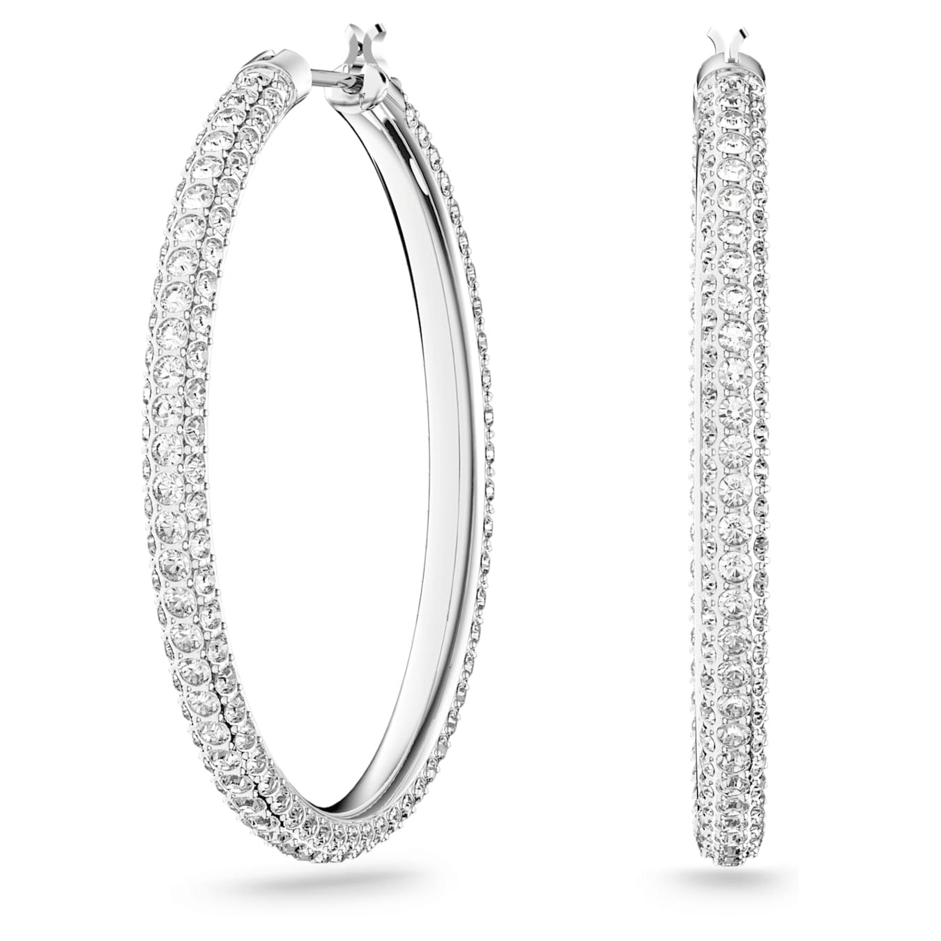 Swarovski Dextera hoop earrings Pavé, Large, White, Rhodium plated -Swarovski