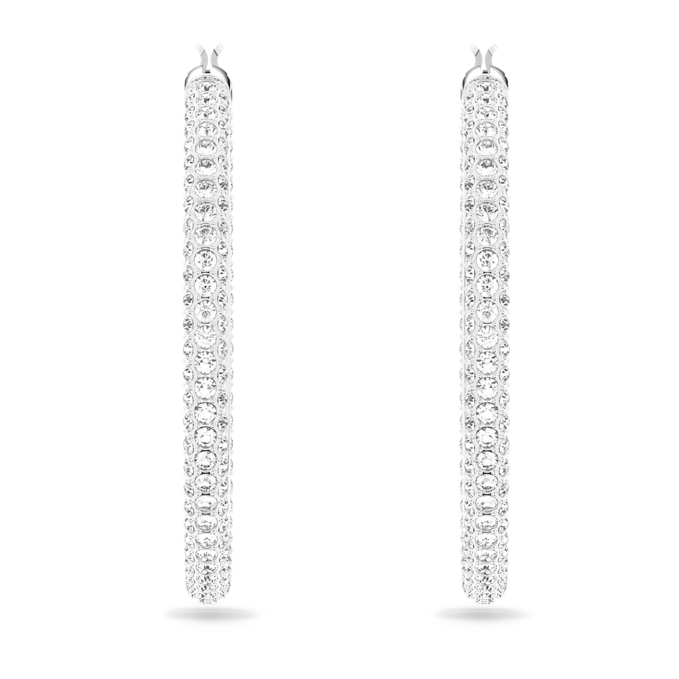 Swarovski Dextera hoop earrings Pavé, Large, White, Rhodium plated -Swarovski