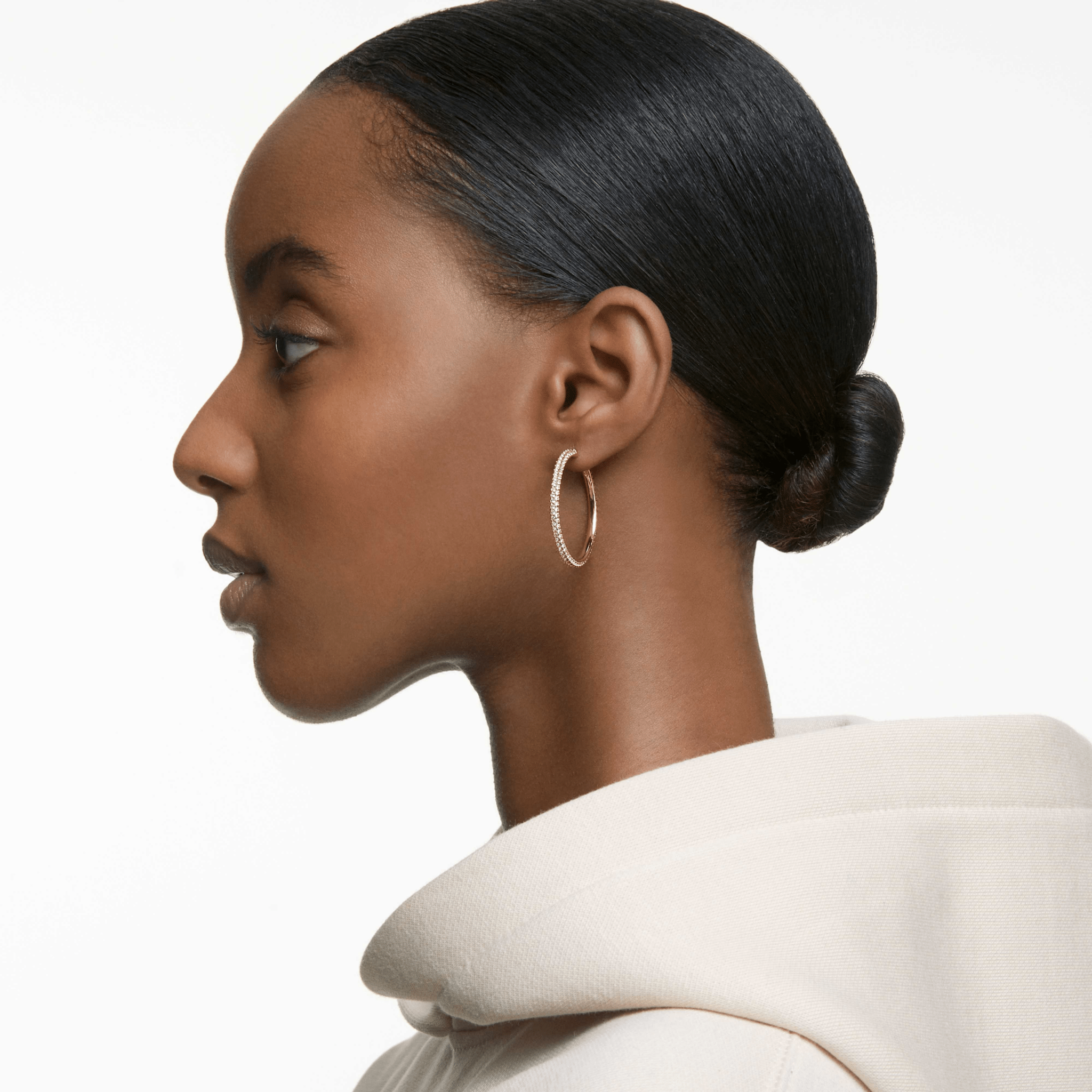 Swarovski Dextera hoop earrings Pavé, Large, White, Rose gold-tone plated -Swarovski
