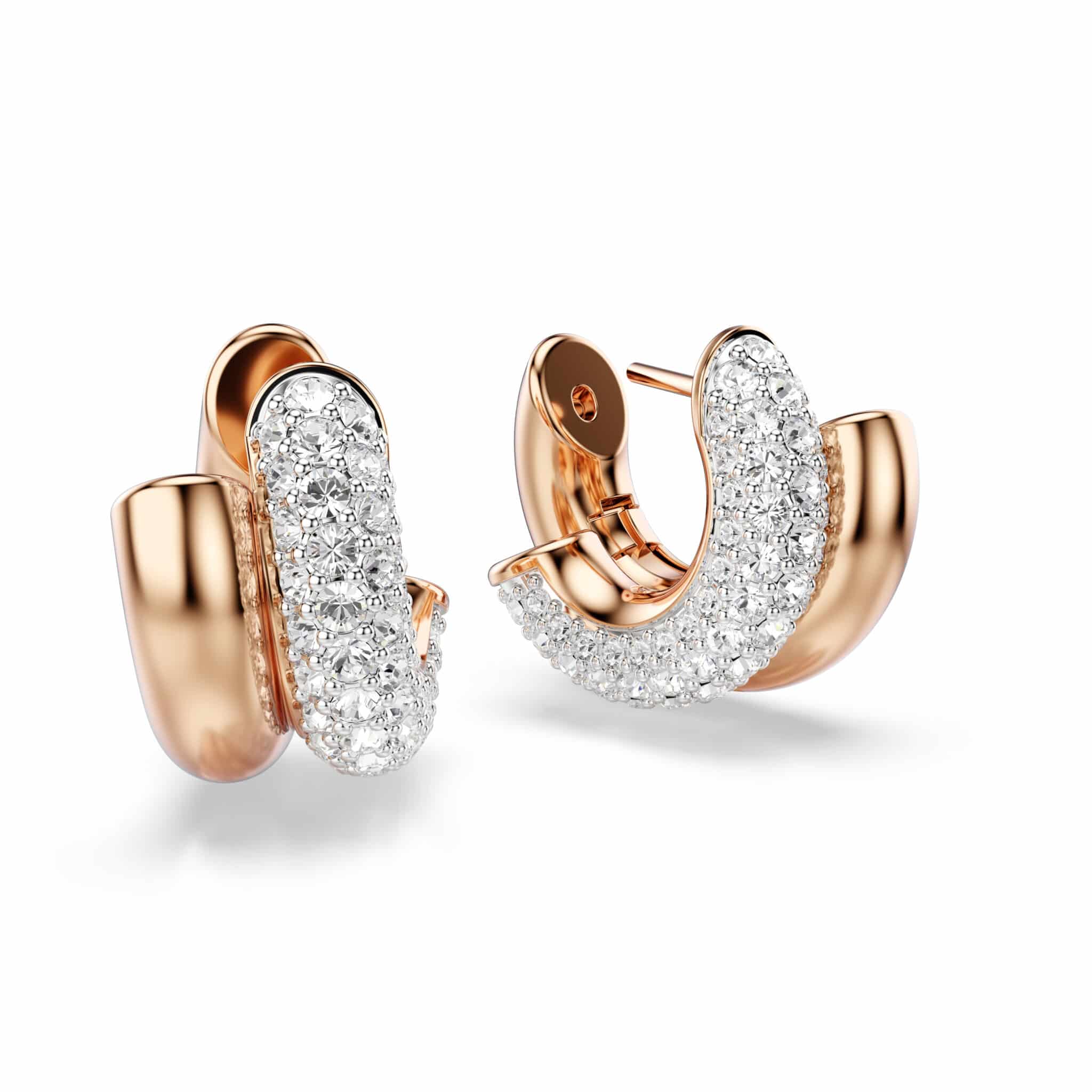 Swarovski Dextera Hoop Earrings, Round cut, Mini, White, Rose gold-tone plated -Swarovski