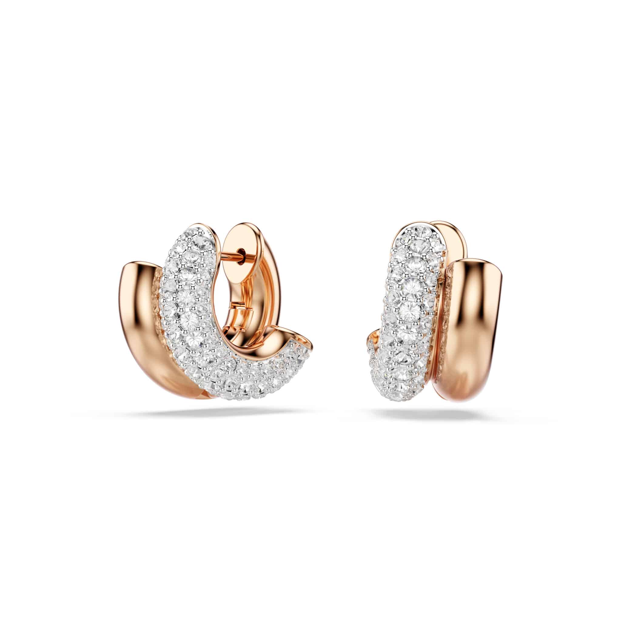 Swarovski Dextera Hoop Earrings, Round cut, Mini, White, Rose gold-tone plated -Swarovski