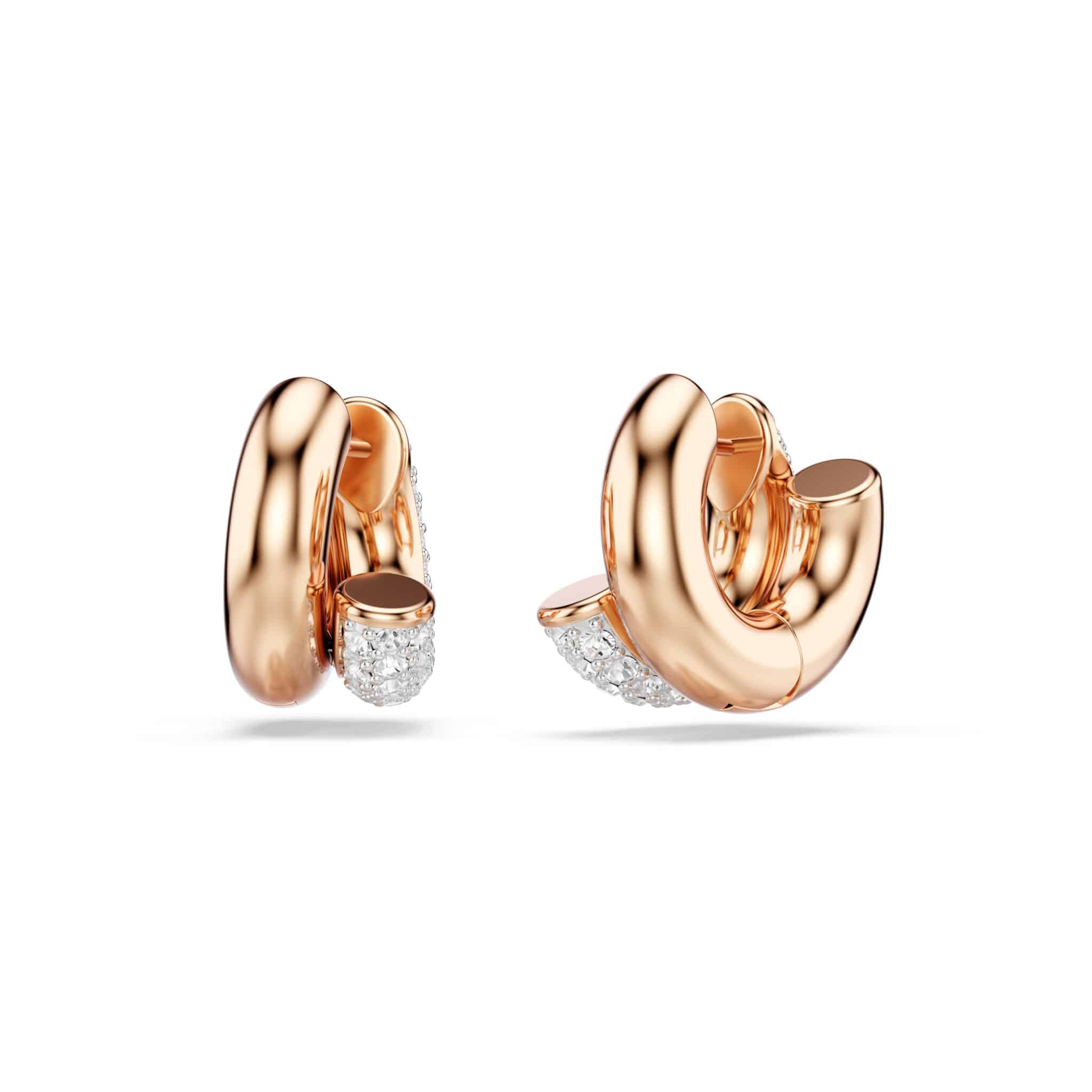Swarovski Dextera Hoop Earrings, Round cut, Mini, White, Rose gold-tone plated -Swarovski