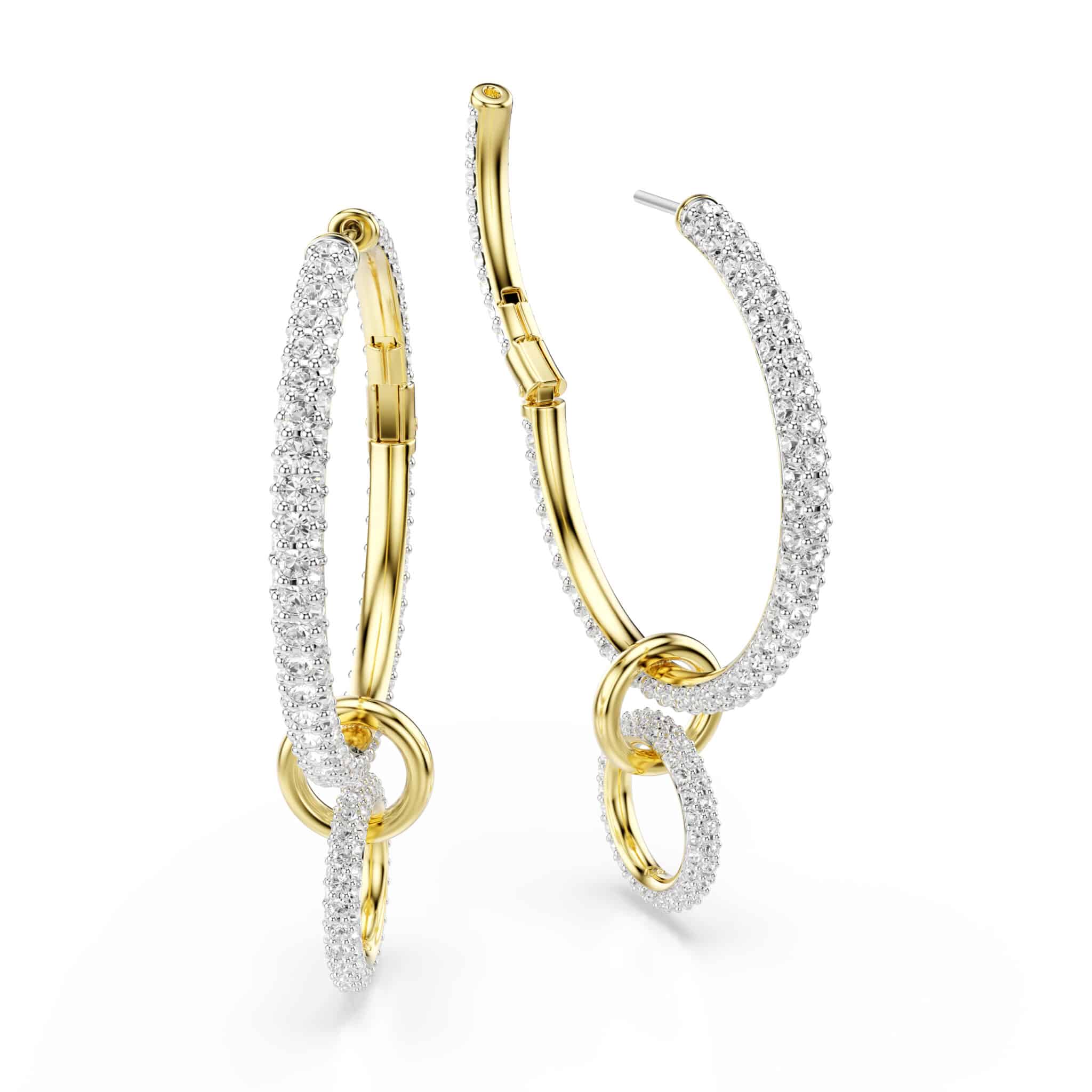 Swarovski Dextera Hoop Earrings, Round cut, White, Gold-tone plated -Swarovski