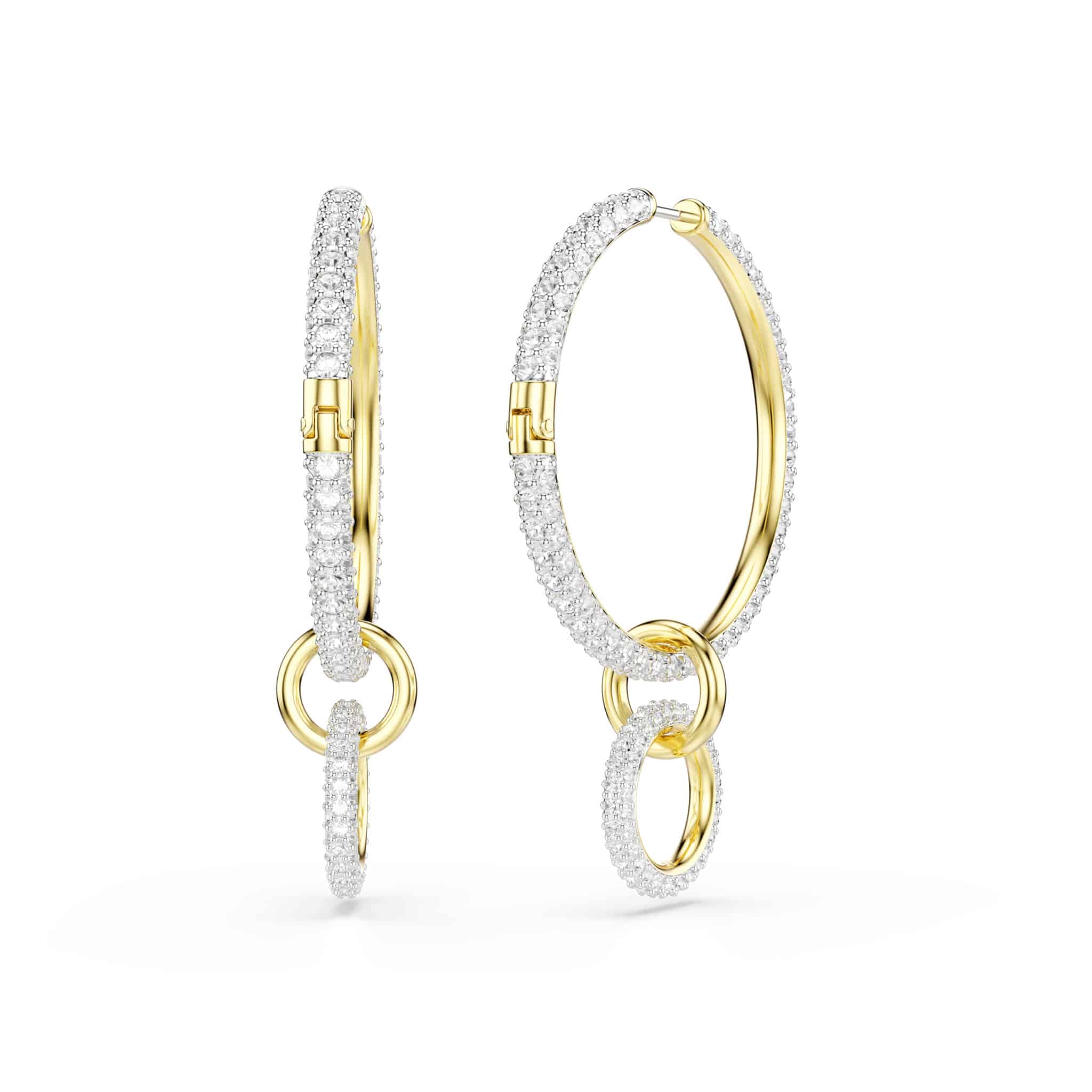 Swarovski Dextera Hoop Earrings, Round cut, White, Gold-tone plated -Swarovski
