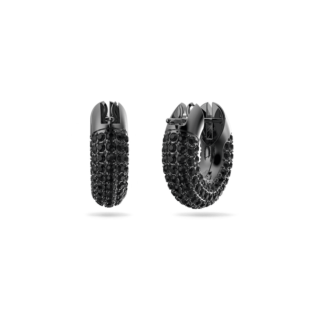 Swarovski Dextera Hoop Earrings Small, Black, Ruthenium Plated -Swarovski