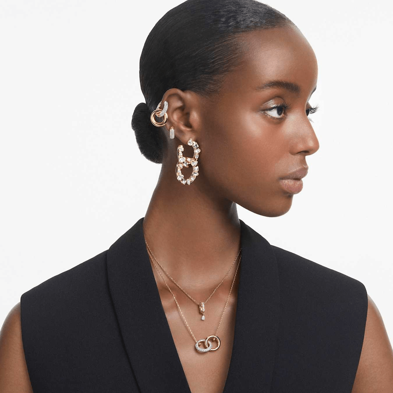 Swarovski Dextera Hoop Earrings Small, White, Gold-Tone Plated -Swarovski