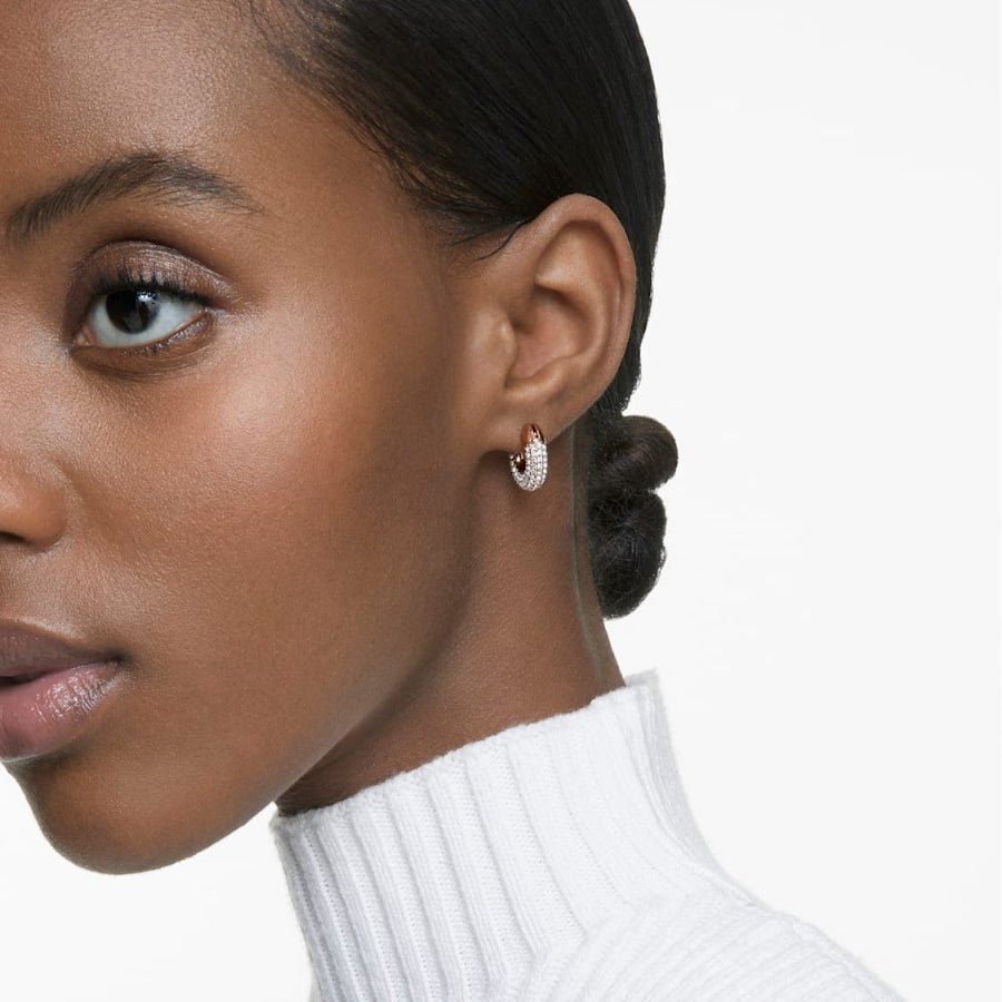 Swarovski Dextera Hoop Earrings Small, White, Rose Gold-Tone Plated -Swarovski